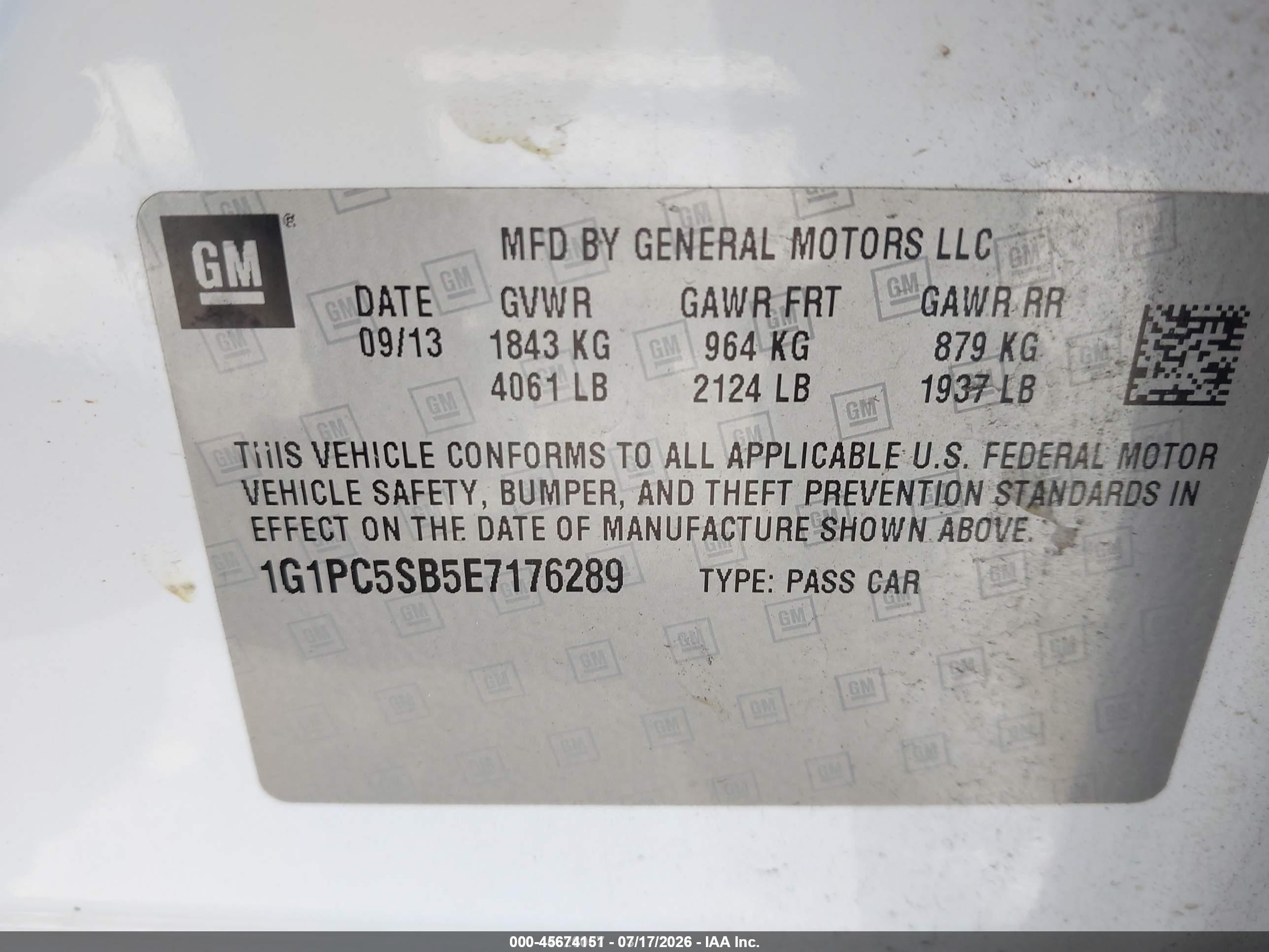 2014 Chevrolet Cruze 1lt Auto White vin: 1G1PC5SB5E7176289