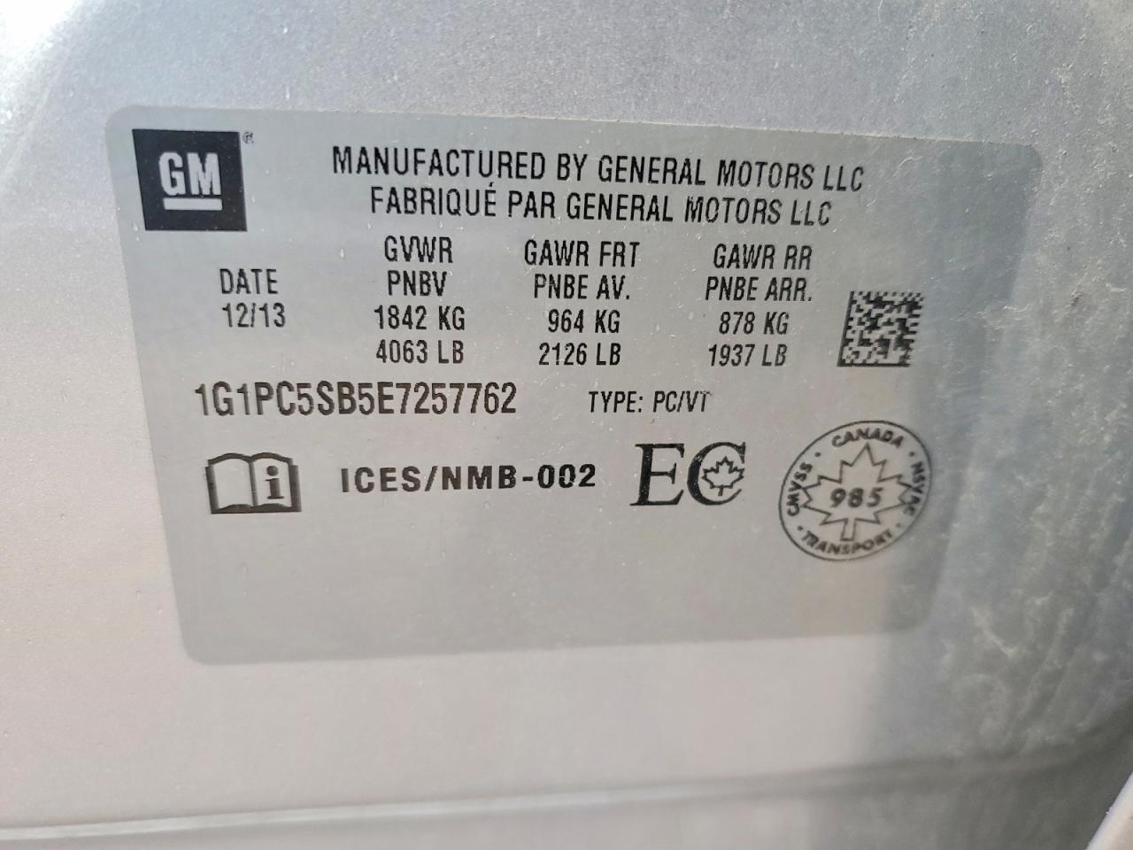 2014 Chevrolet Cruze Lt Silver vin: 1G1PC5SB5E7257762