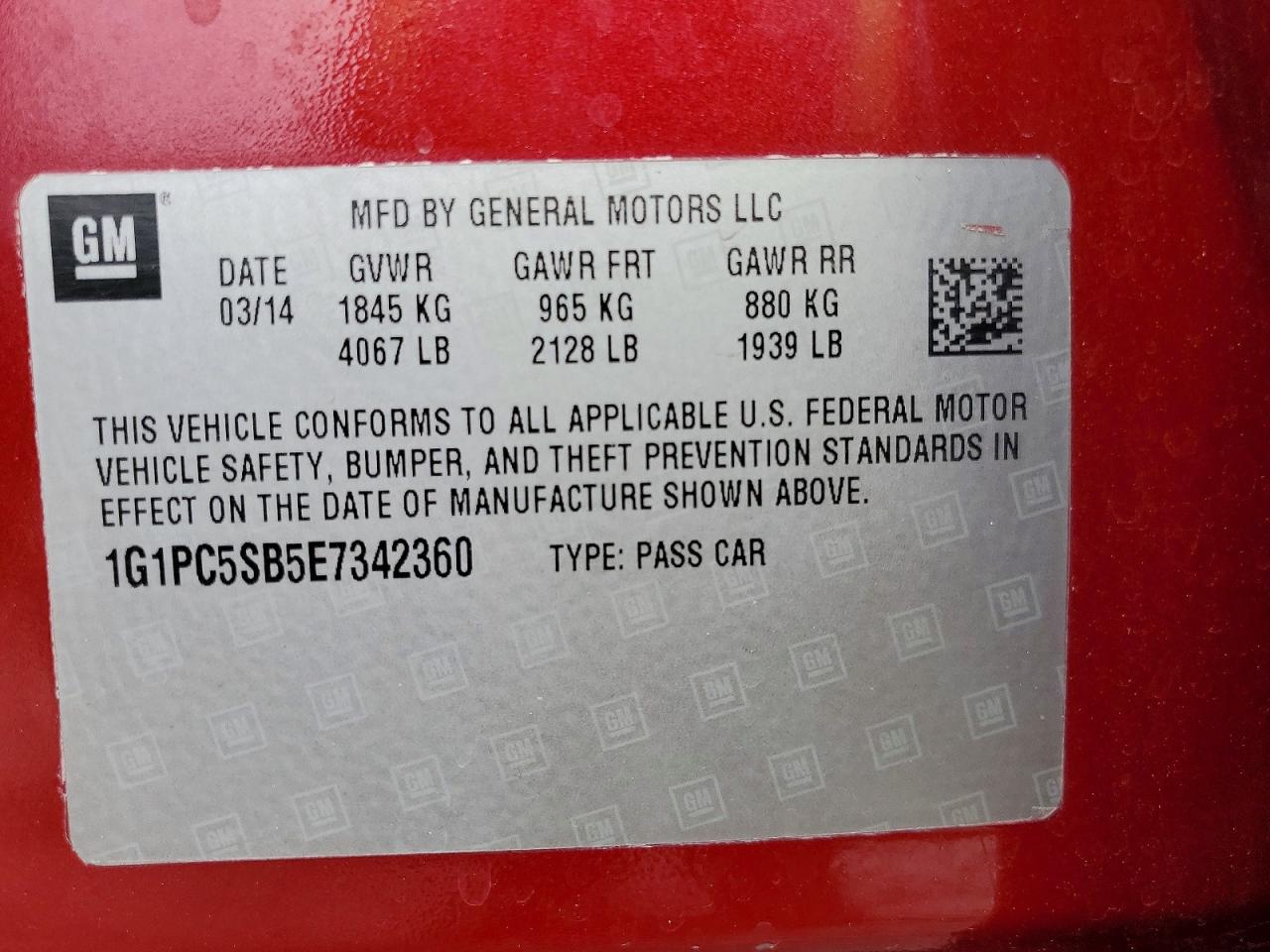 2014 Chevrolet Cruze Lt Красный vin: 1G1PC5SB5E7342360