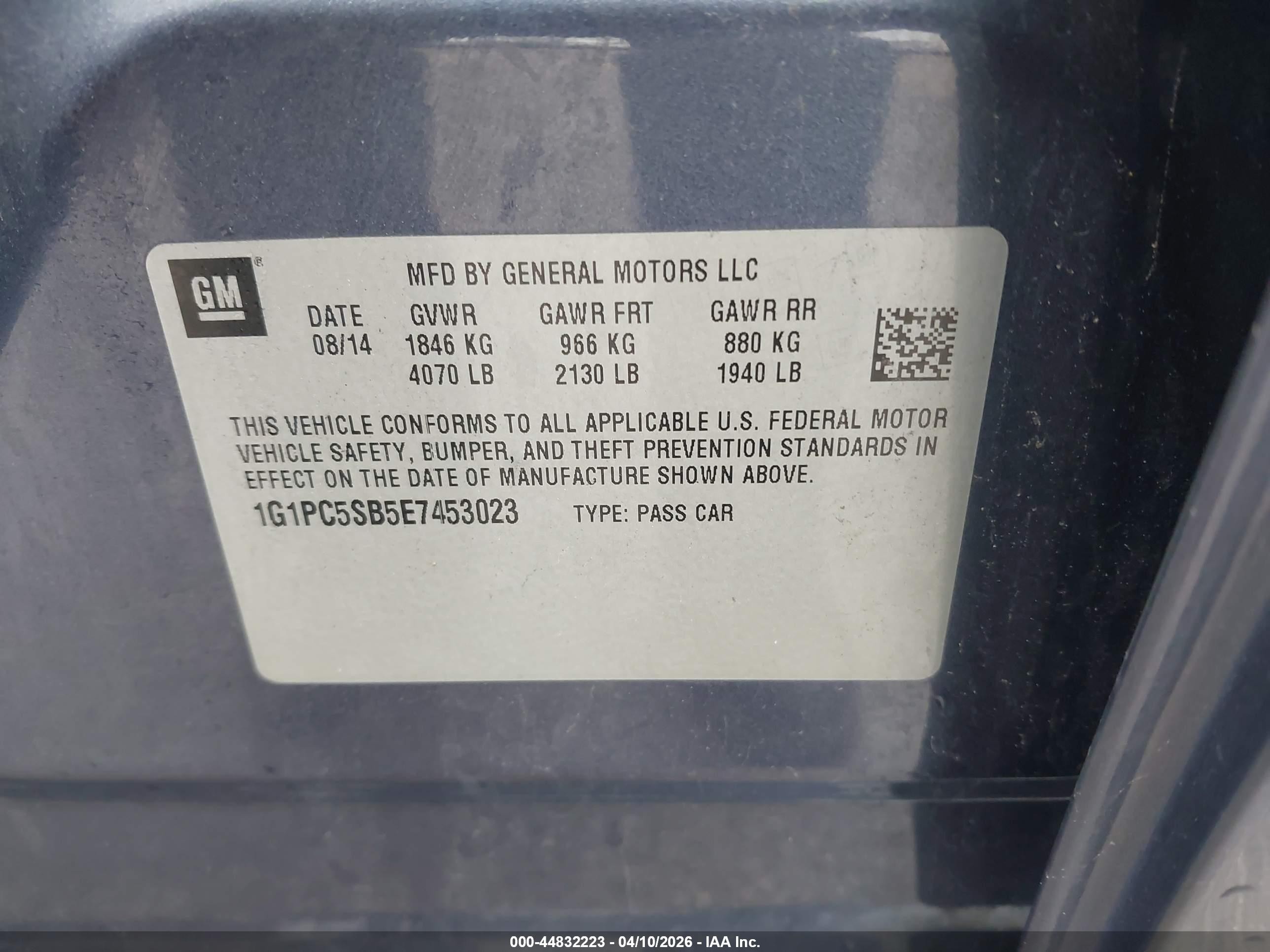 2014 Chevrolet Cruze 1lt Auto Gray vin: 1G1PC5SB5E7453023