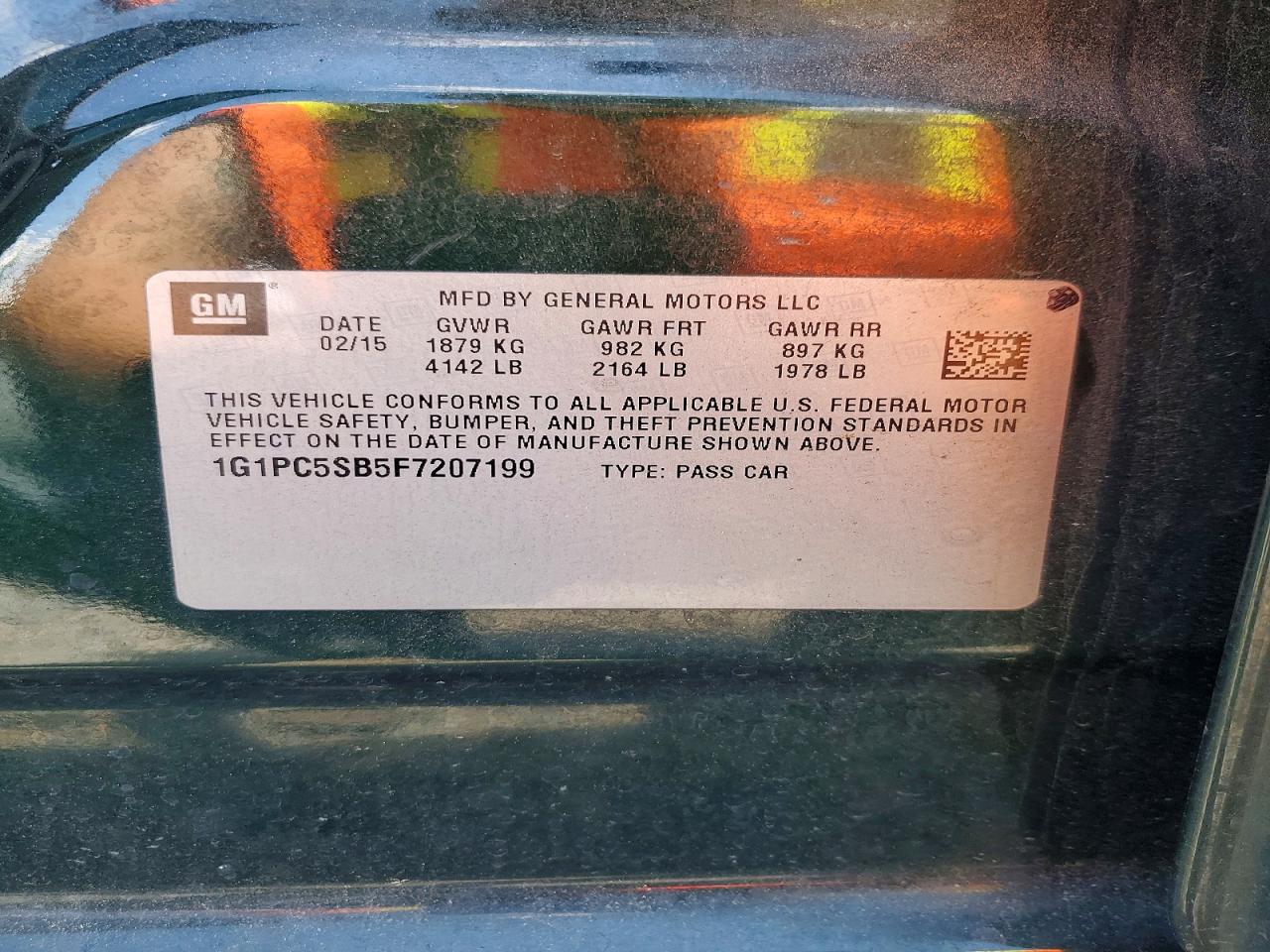 2015 Chevrolet Cruze Lt Green vin: 1G1PC5SB5F7207199