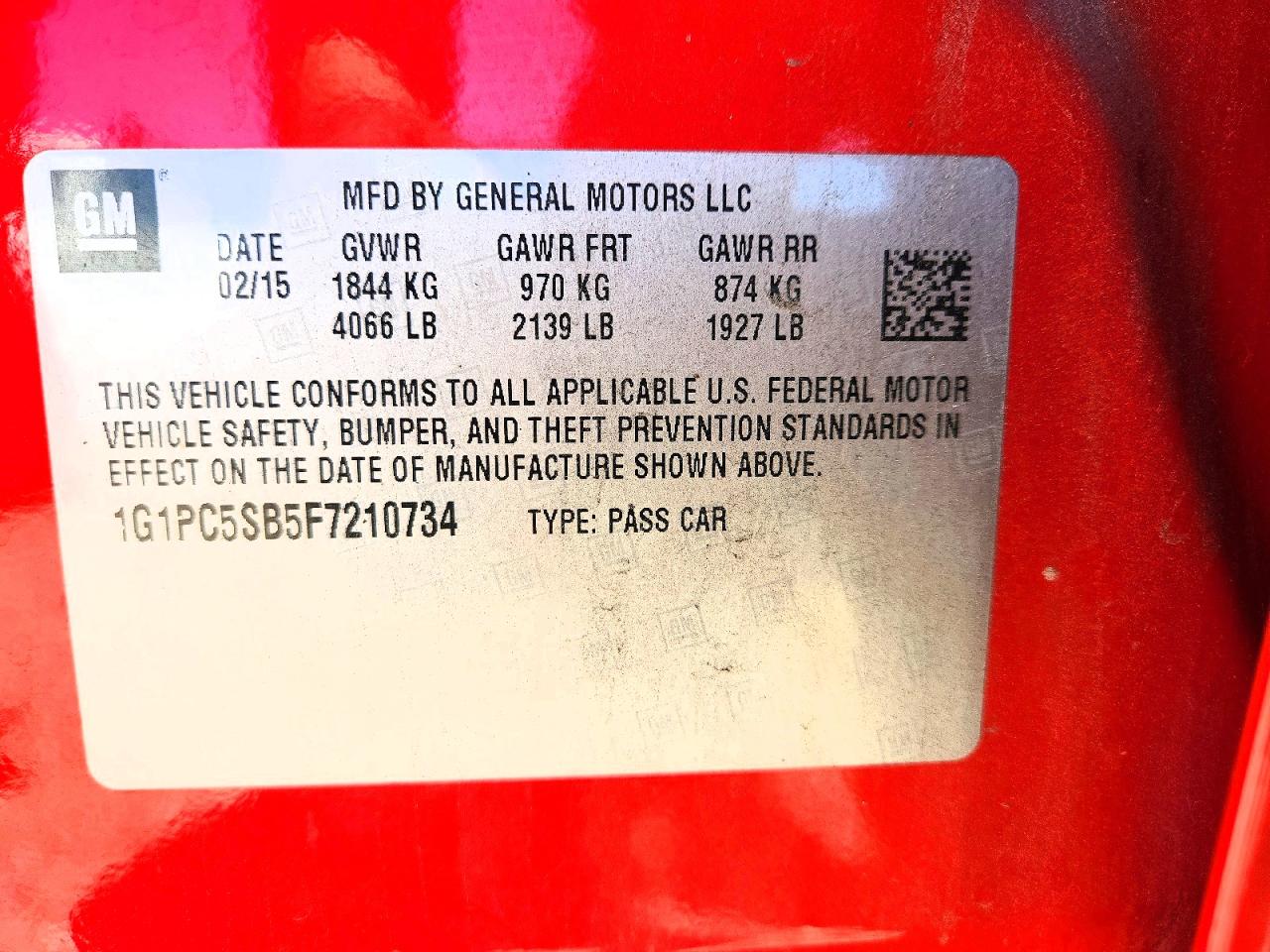 2015 Chevrolet Cruze Lt Red vin: 1G1PC5SB5F7210734