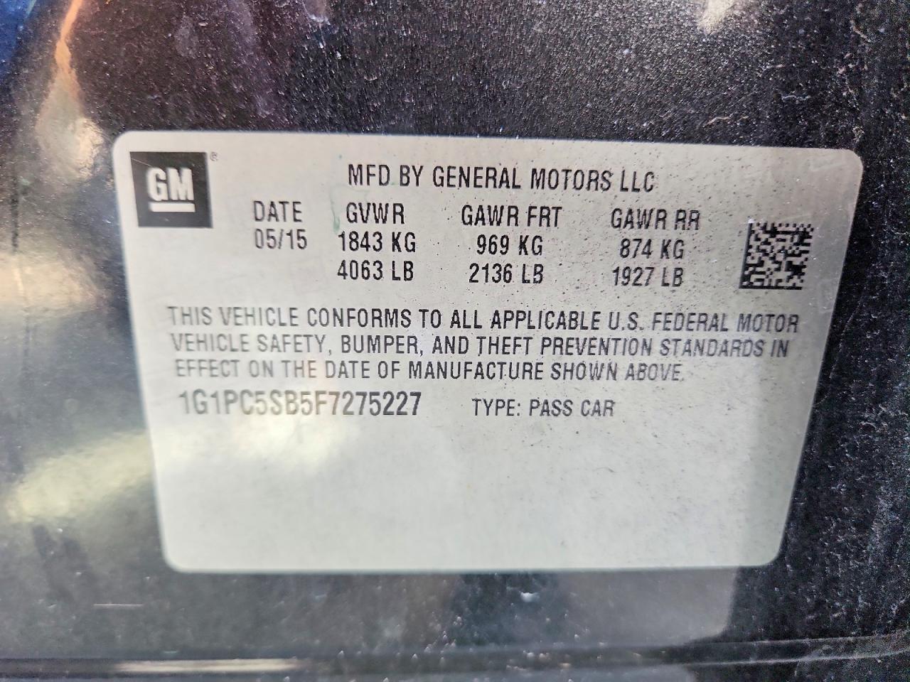 2015 Chevrolet Cruze Lt Black vin: 1G1PC5SB5F7275227