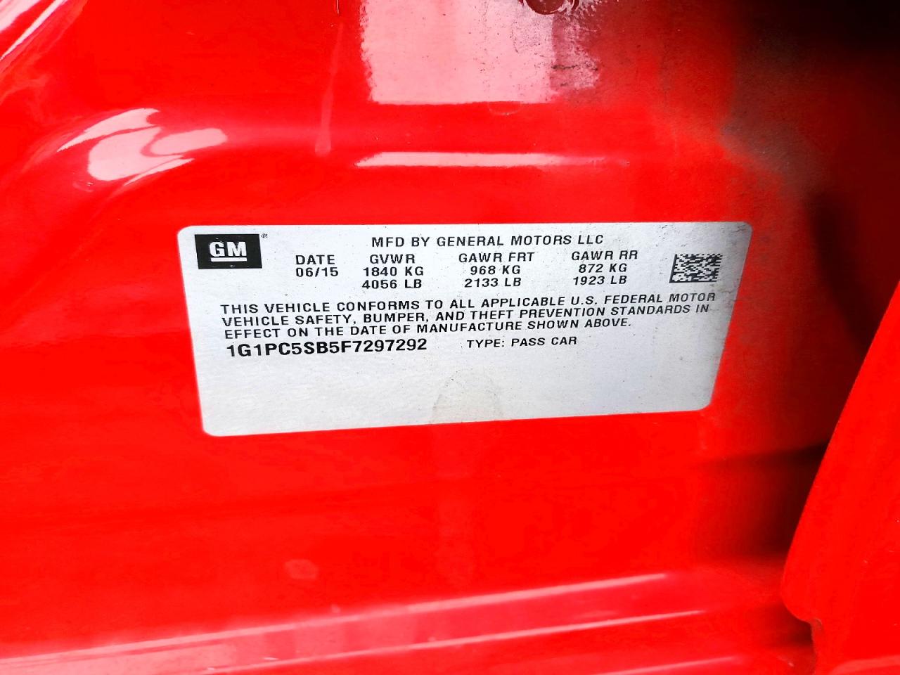 2015 Chevrolet Cruze Lt Red vin: 1G1PC5SB5F7297292