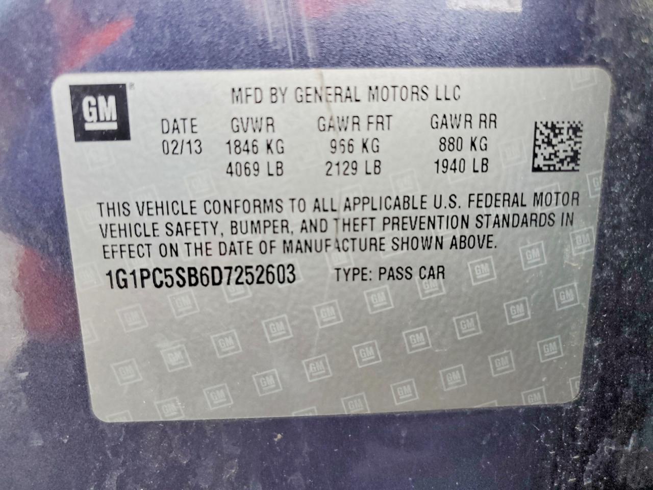 2013 Chevrolet Cruze Lt Blue vin: 1G1PC5SB6D7252603