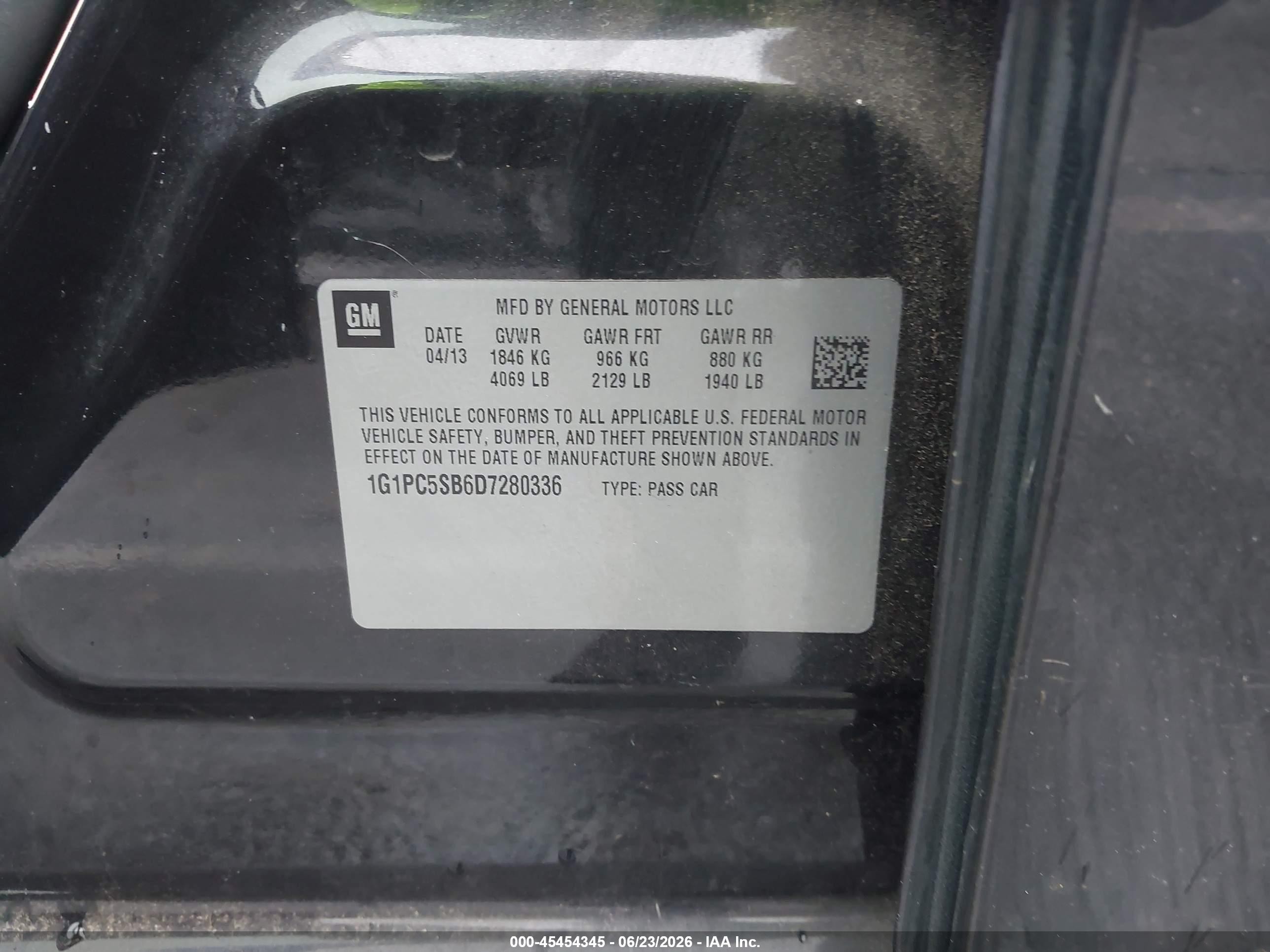 2013 Chevrolet Cruze 1lt Auto Black vin: 1G1PC5SB6D7280336