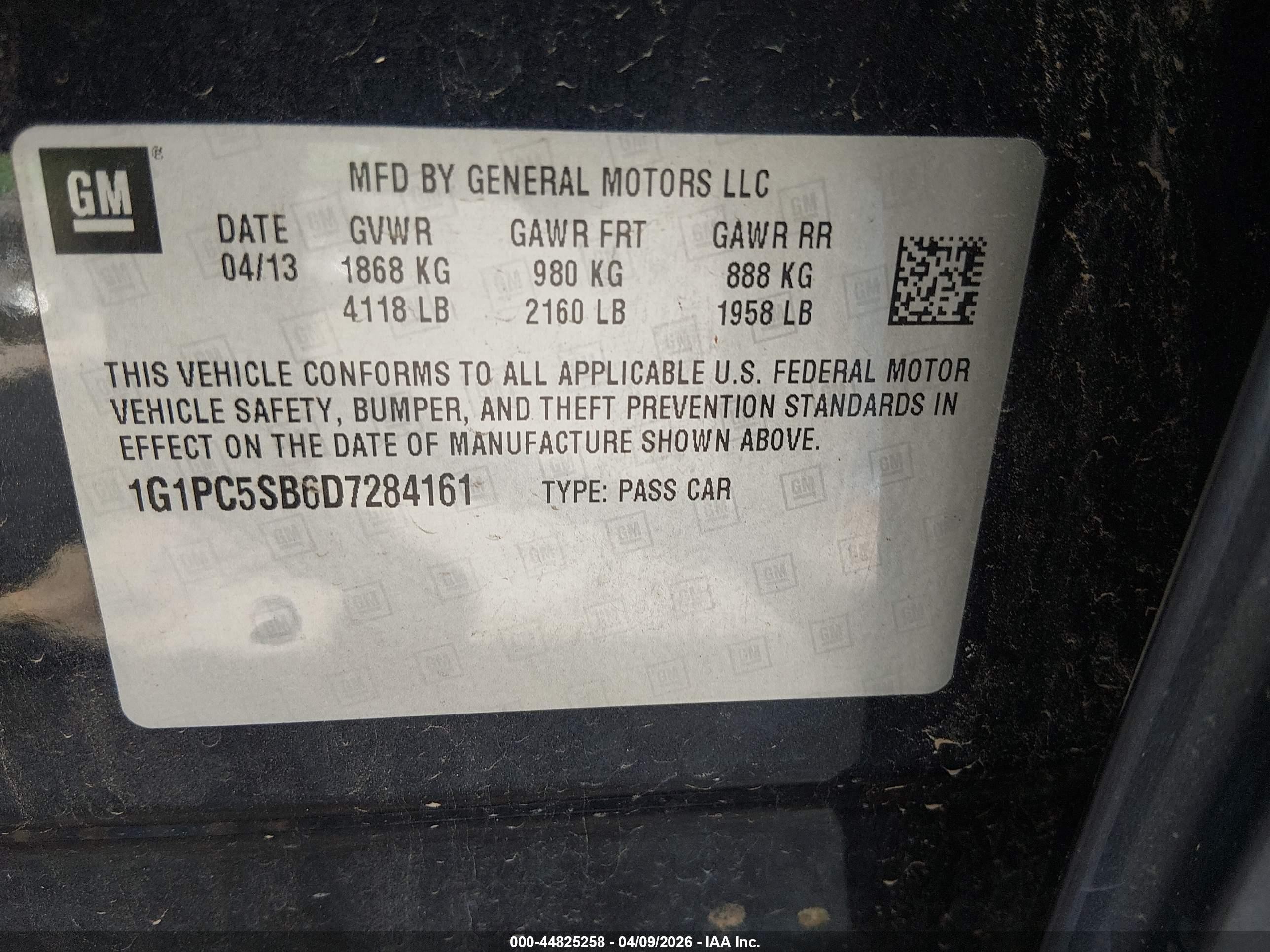 2013 Chevrolet Cruze 1lt Auto Black vin: 1G1PC5SB6D7284161