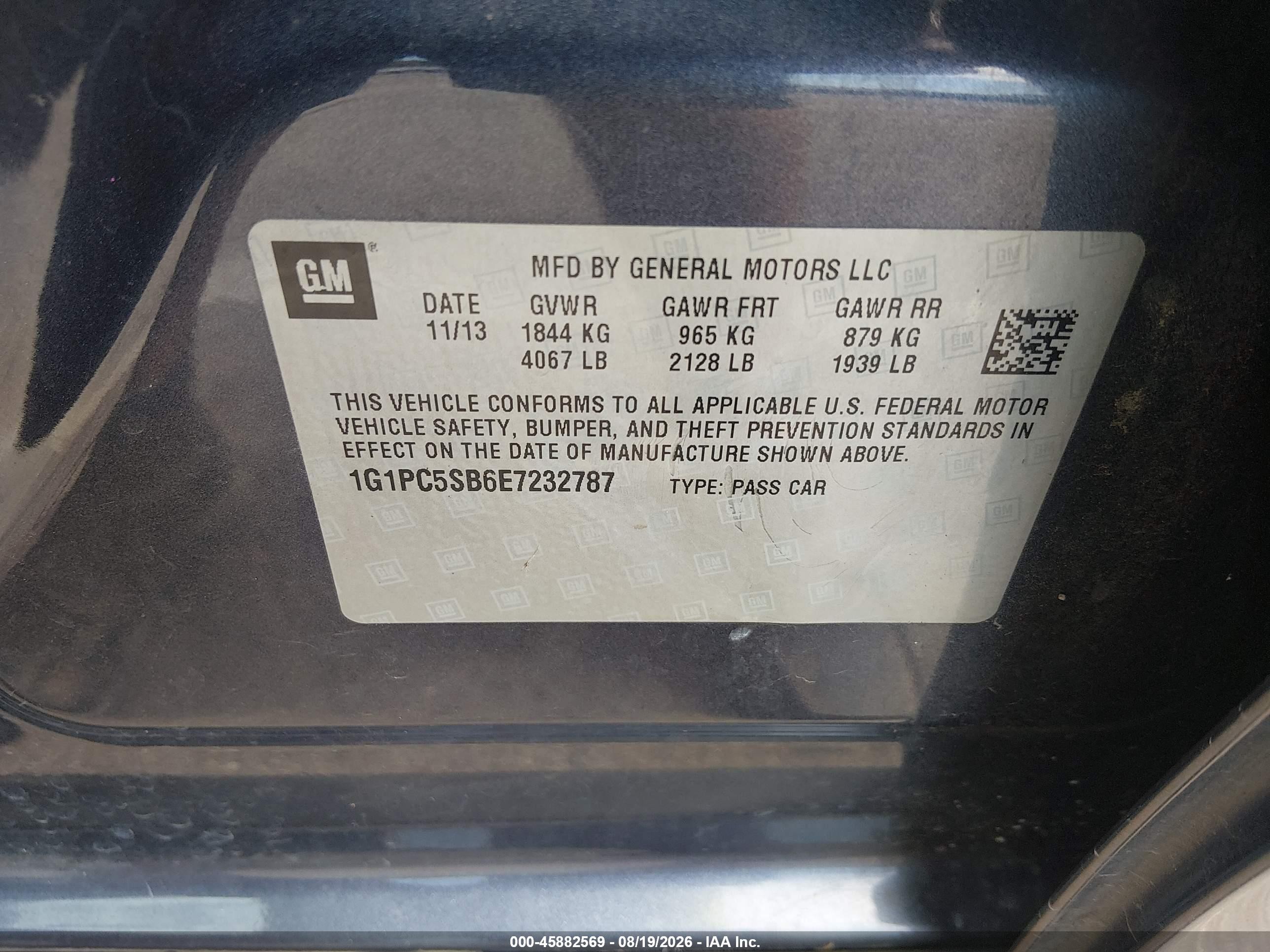2014 Chevrolet Cruze 1lt Auto Blue vin: 1G1PC5SB6E7232787