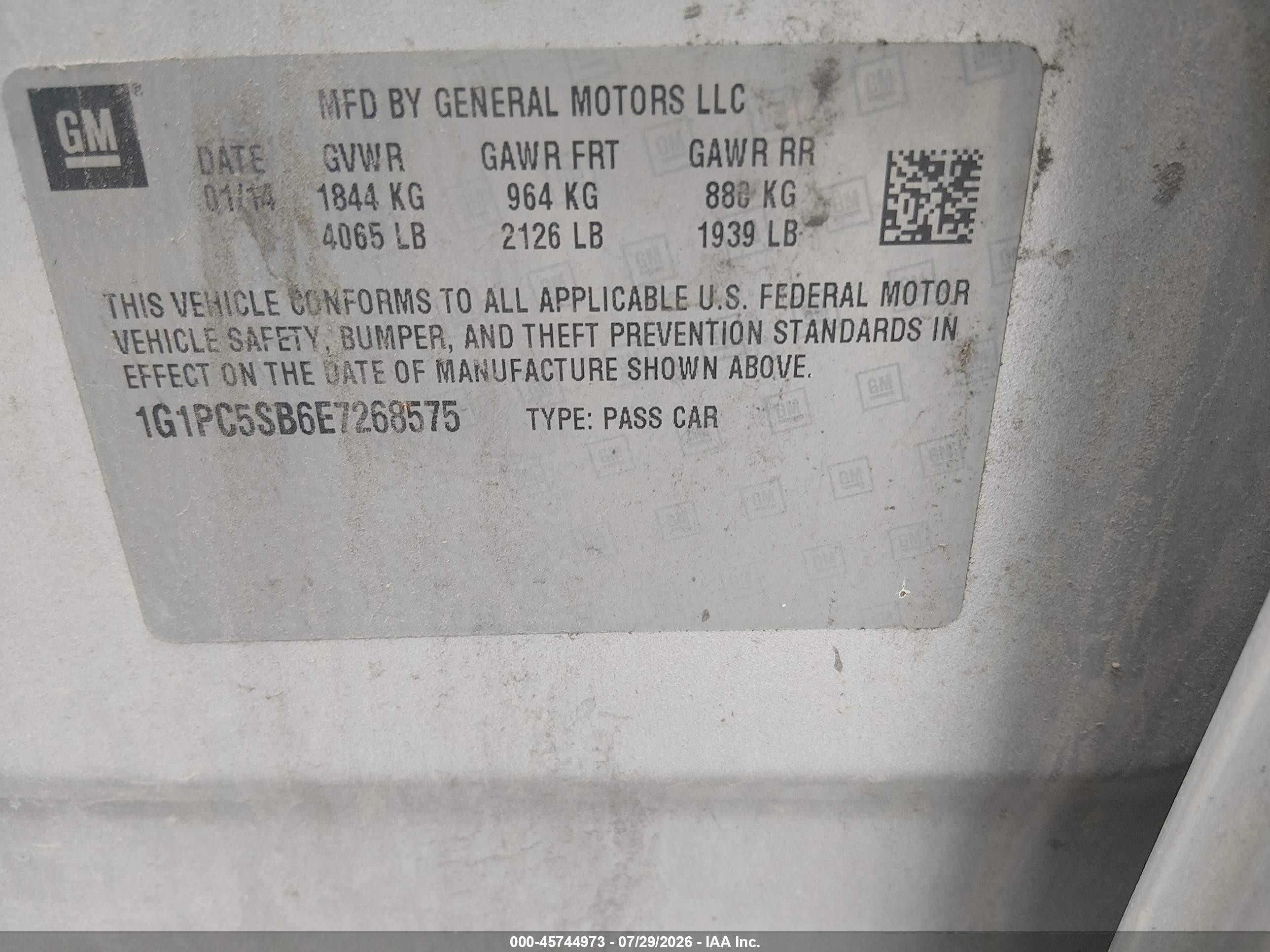 2014 Chevrolet Cruze 1lt Auto Silver vin: 1G1PC5SB6E7268575