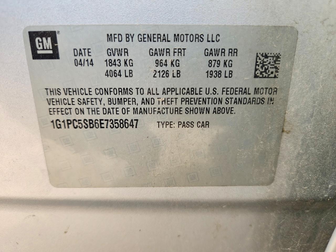 2014 Chevrolet Cruze Lt Silver vin: 1G1PC5SB6E7358647