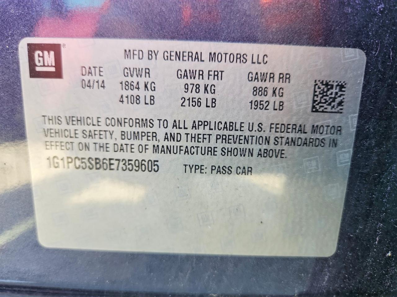 2014 Chevrolet Cruze Lt Blue vin: 1G1PC5SB6E7359605