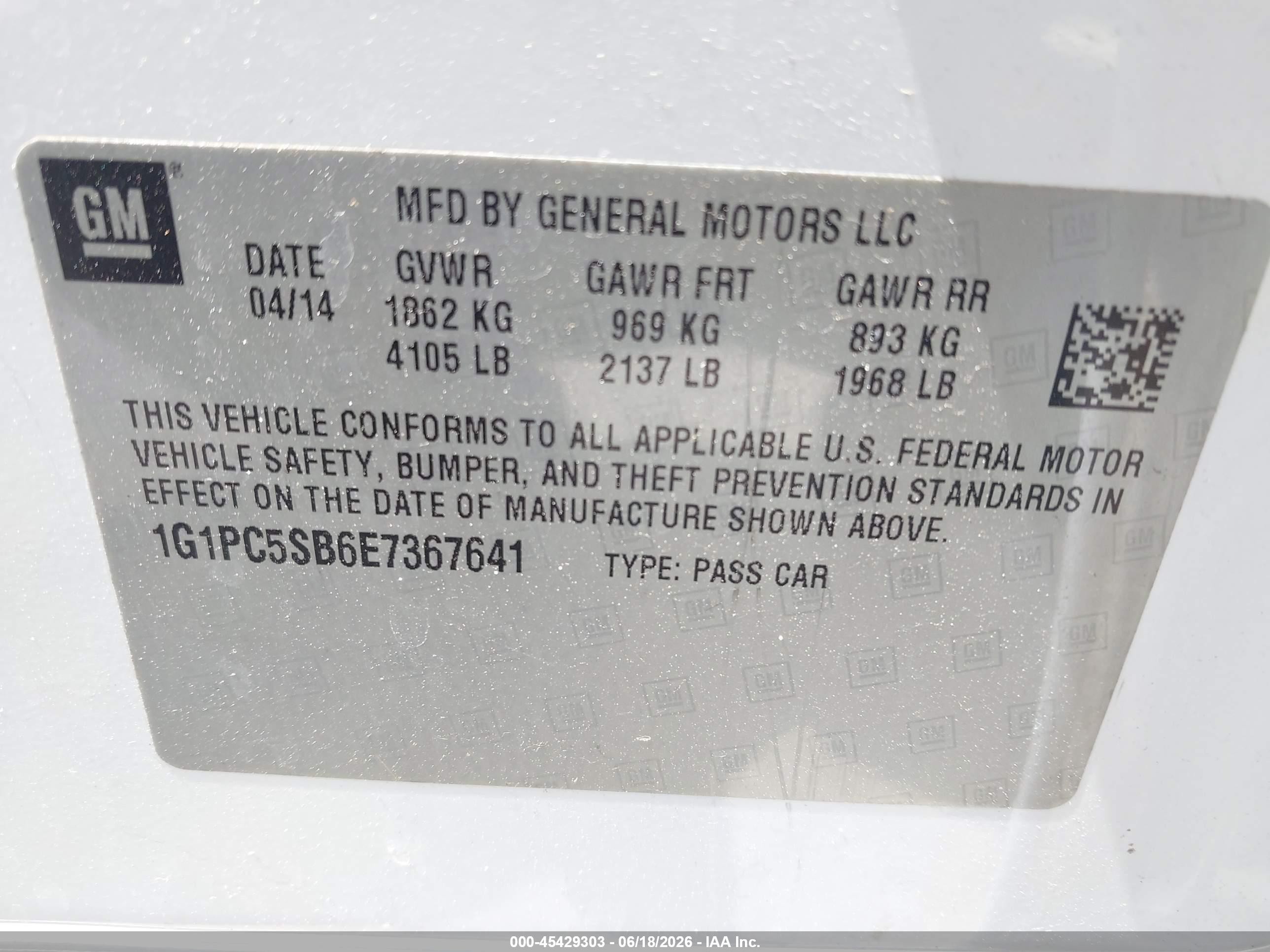 2014 Chevrolet Cruze 1lt Auto White vin: 1G1PC5SB6E7367641
