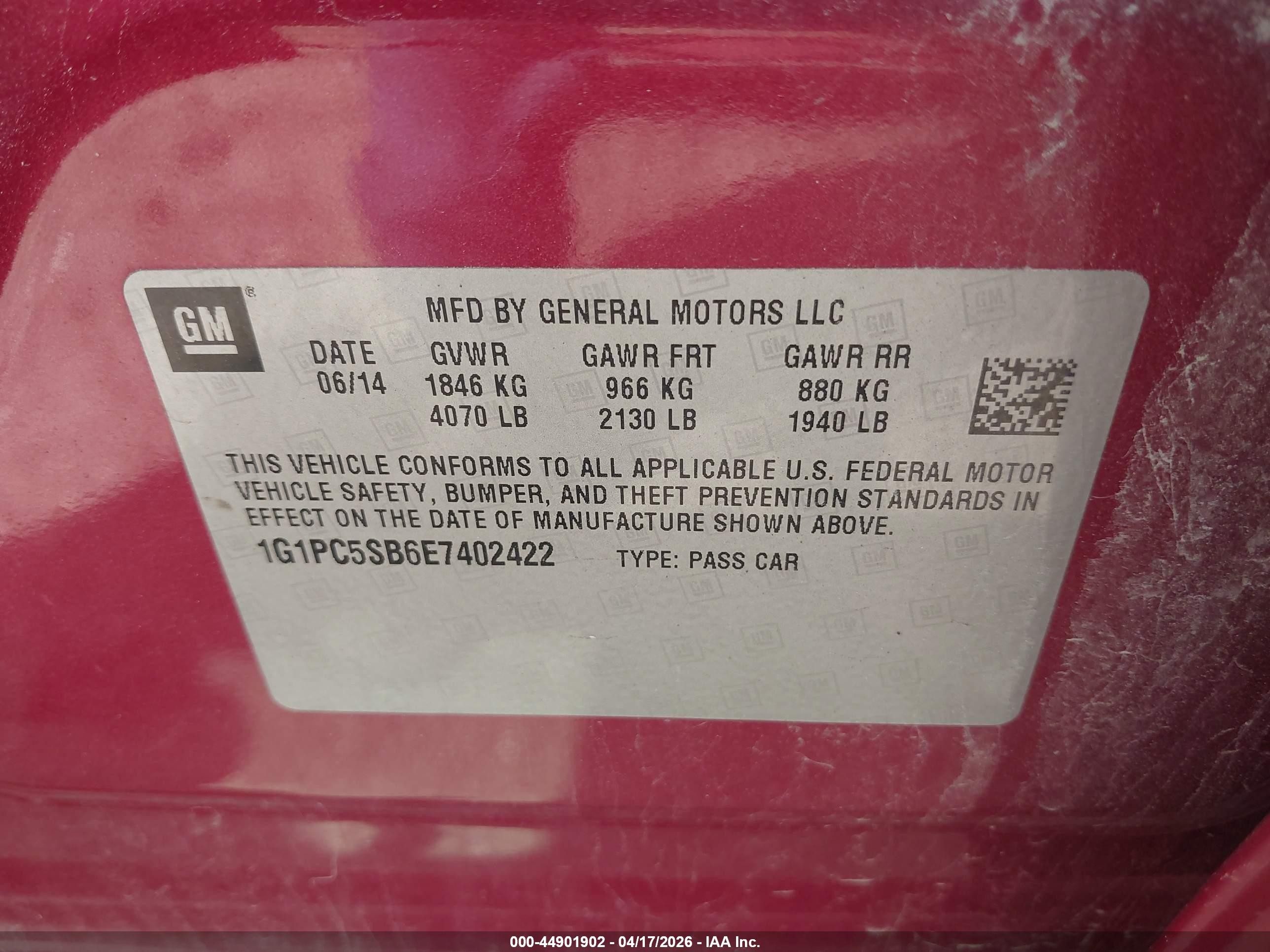 2014 Chevrolet Cruze 1lt Auto Maroon vin: 1G1PC5SB6E7402422