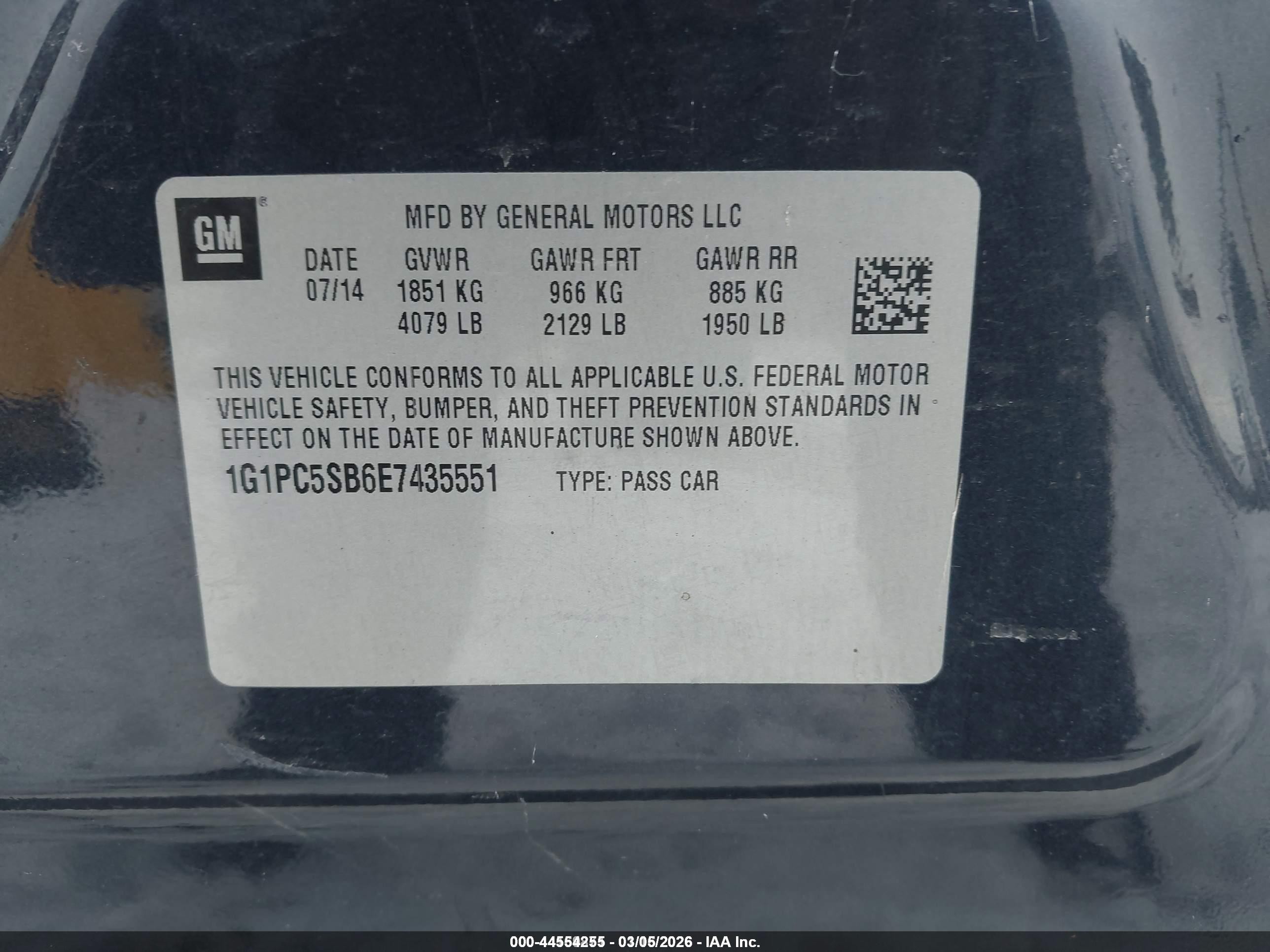 2014 Chevrolet Cruze 1lt Auto Dark Blue vin: 1G1PC5SB6E7435551