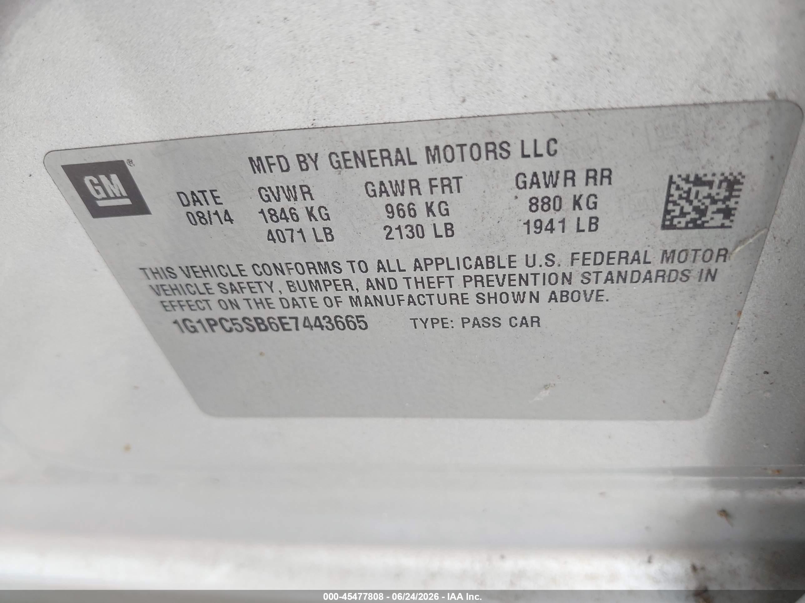 2014 Chevrolet Cruze 1lt Auto Silver vin: 1G1PC5SB6E7443665