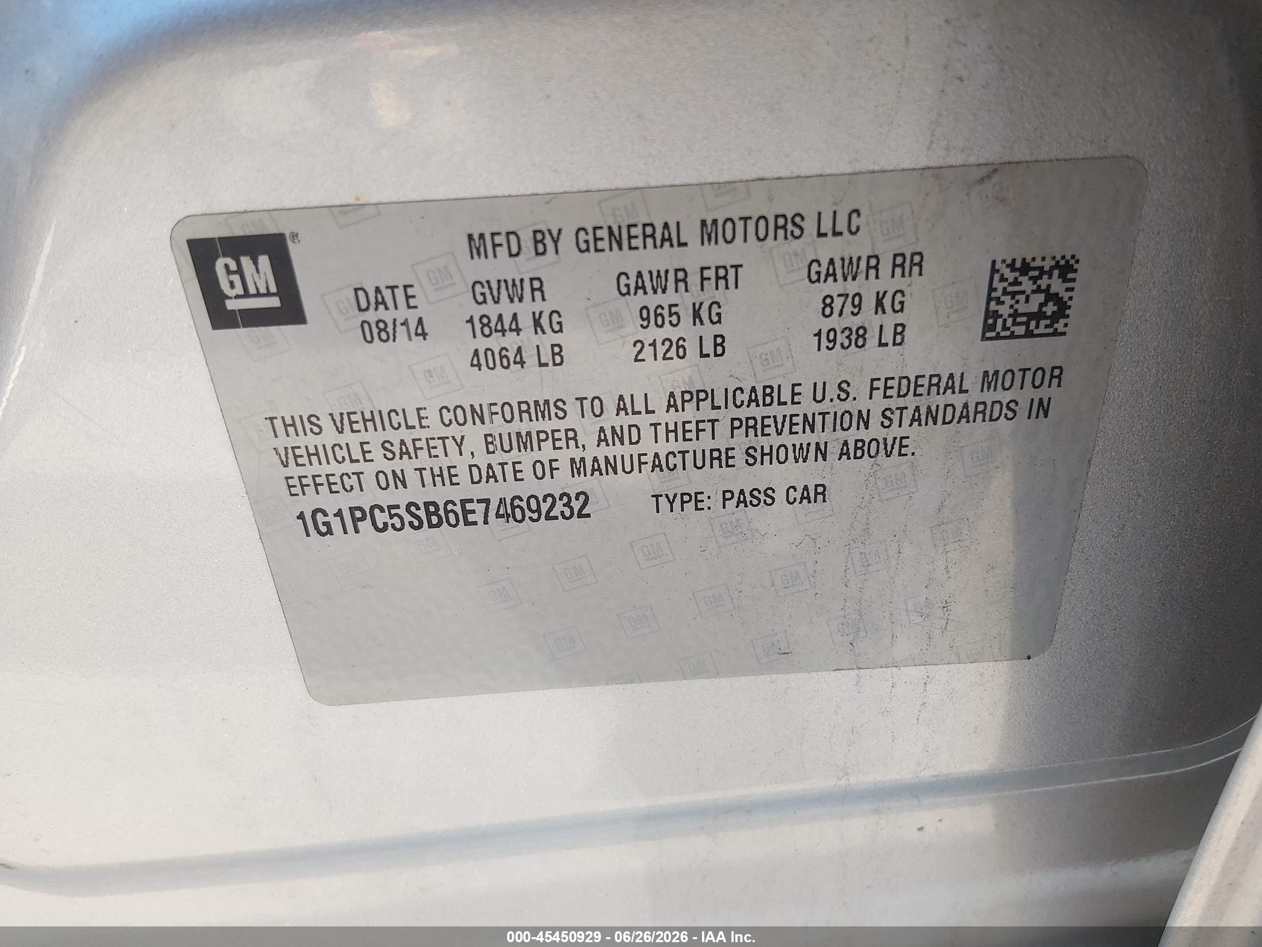2014 Chevrolet Cruze 1lt Auto Silver vin: 1G1PC5SB6E7469232