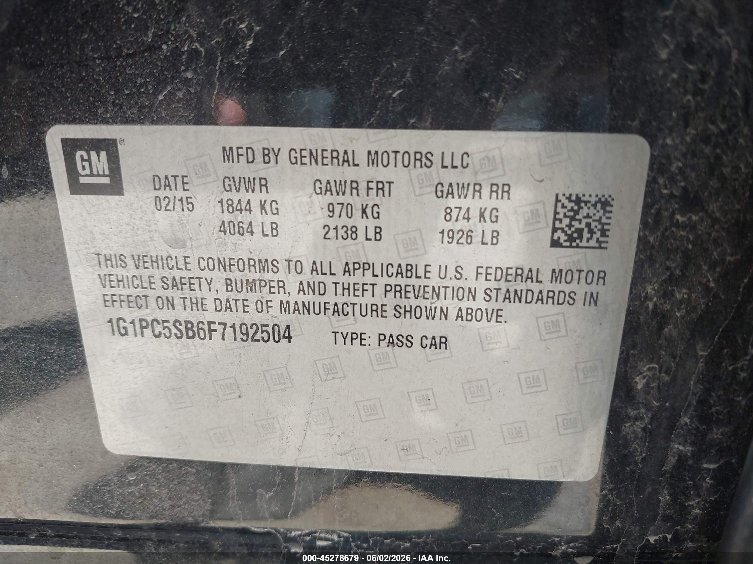 2015 Chevrolet Cruze 1lt Auto Black vin: 1G1PC5SB6F7192504