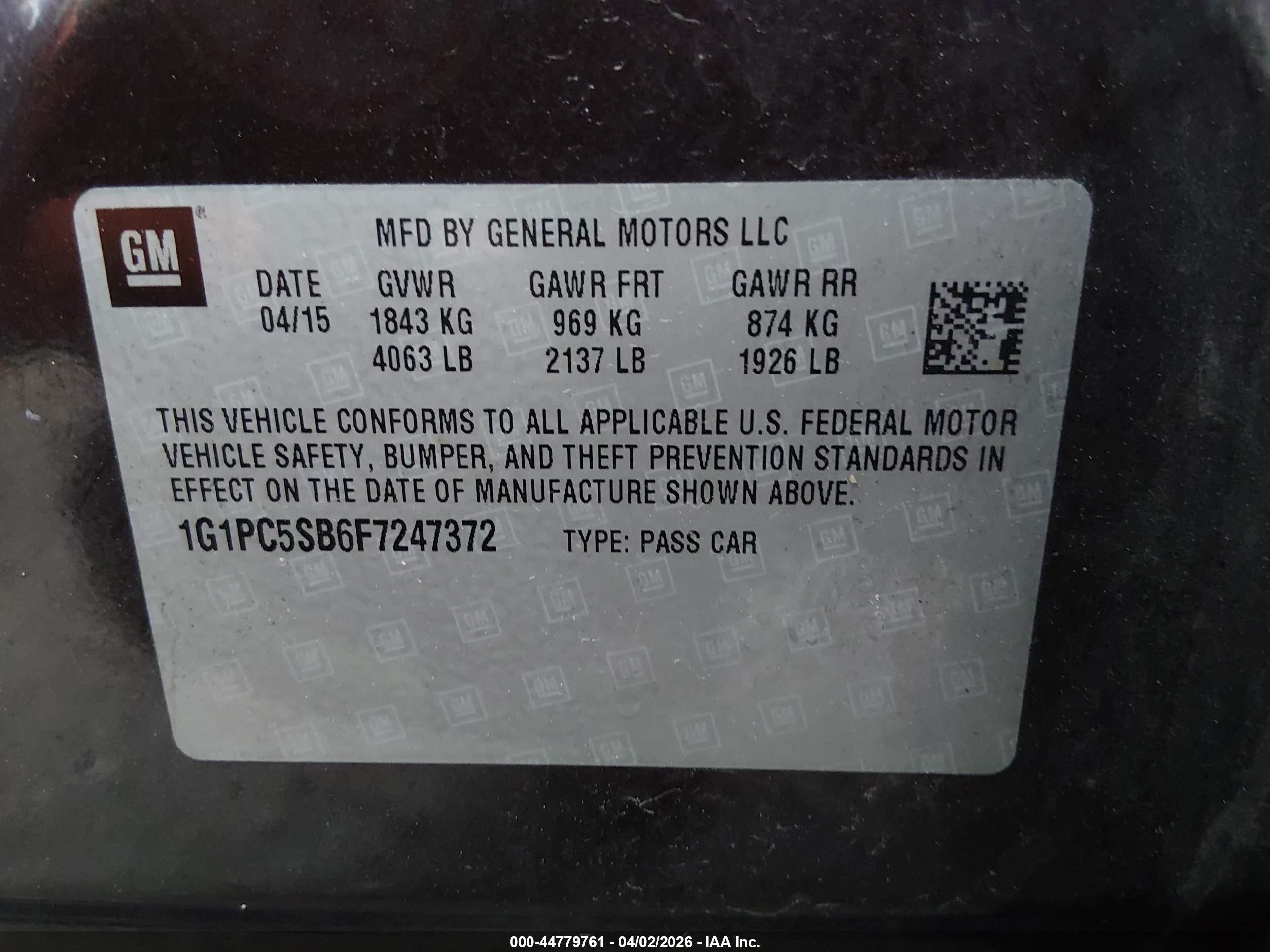 2015 Chevrolet Cruze 1lt Auto Burgundy vin: 1G1PC5SB6F7247372