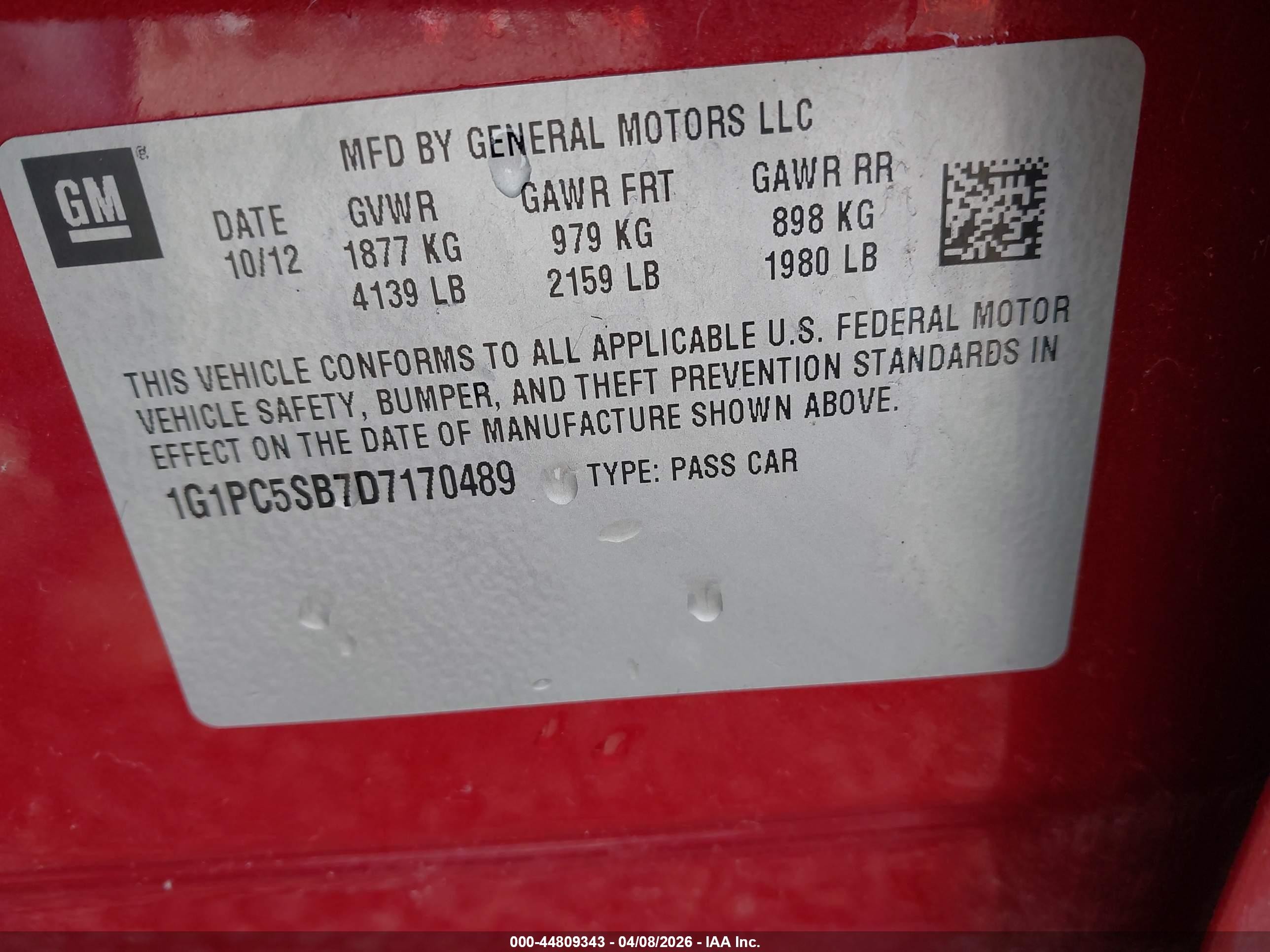 2013 Chevrolet Cruze 1lt Auto Red vin: 1G1PC5SB7D7170489