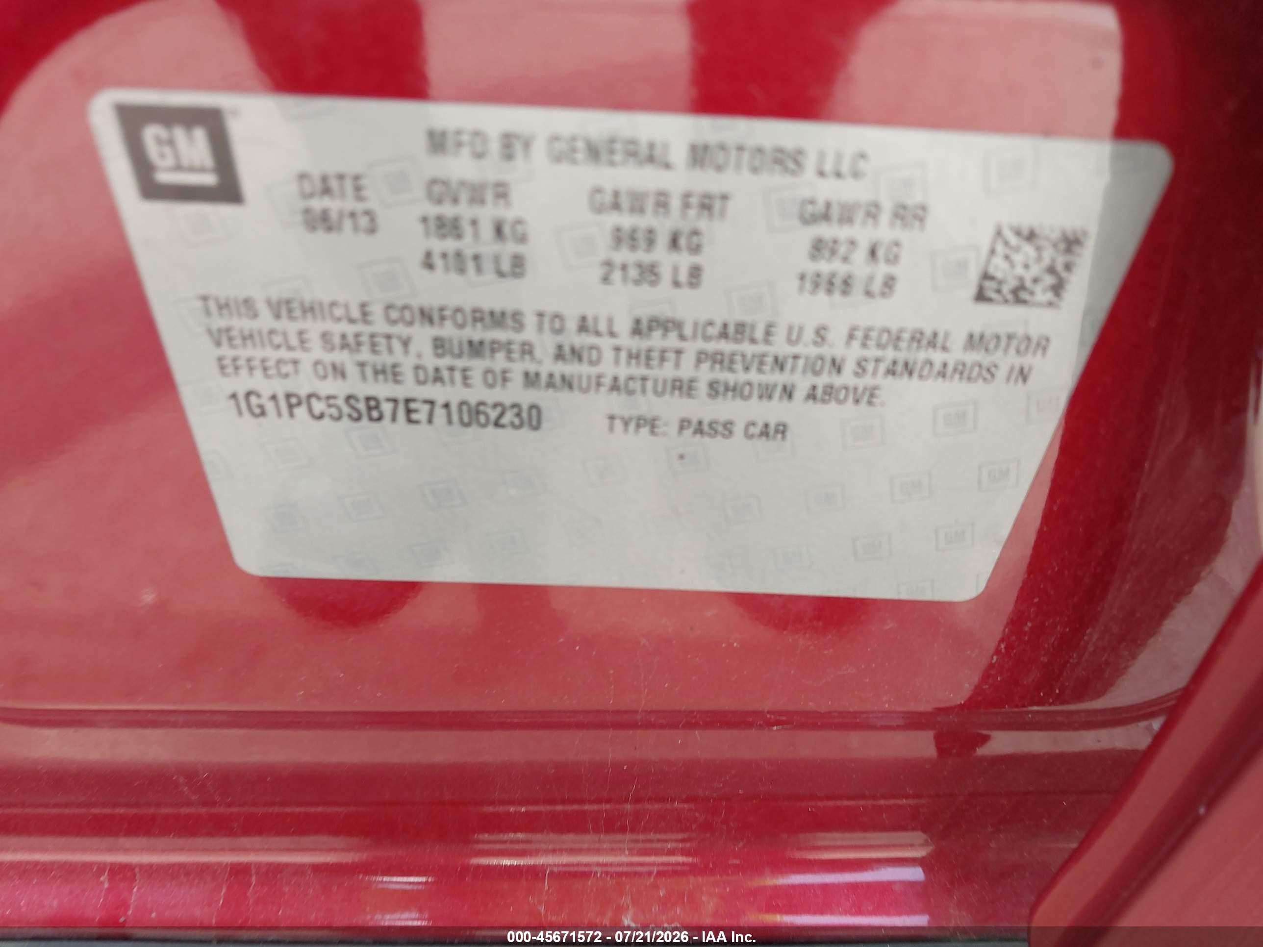 2014 Chevrolet Cruze 1lt Auto Red vin: 1G1PC5SB7E7106230