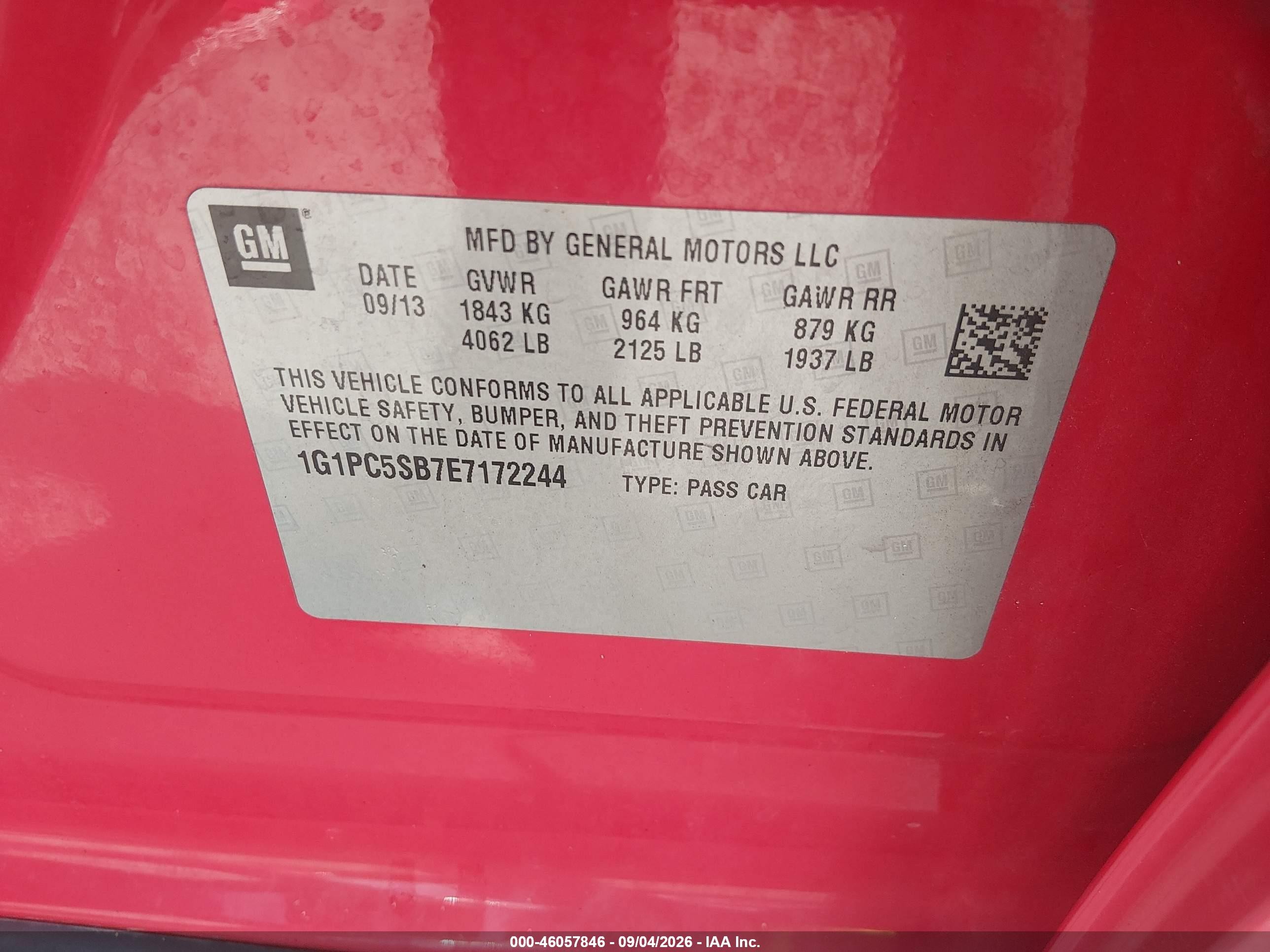 2014 Chevrolet Cruze 1lt Auto Red vin: 1G1PC5SB7E7172244