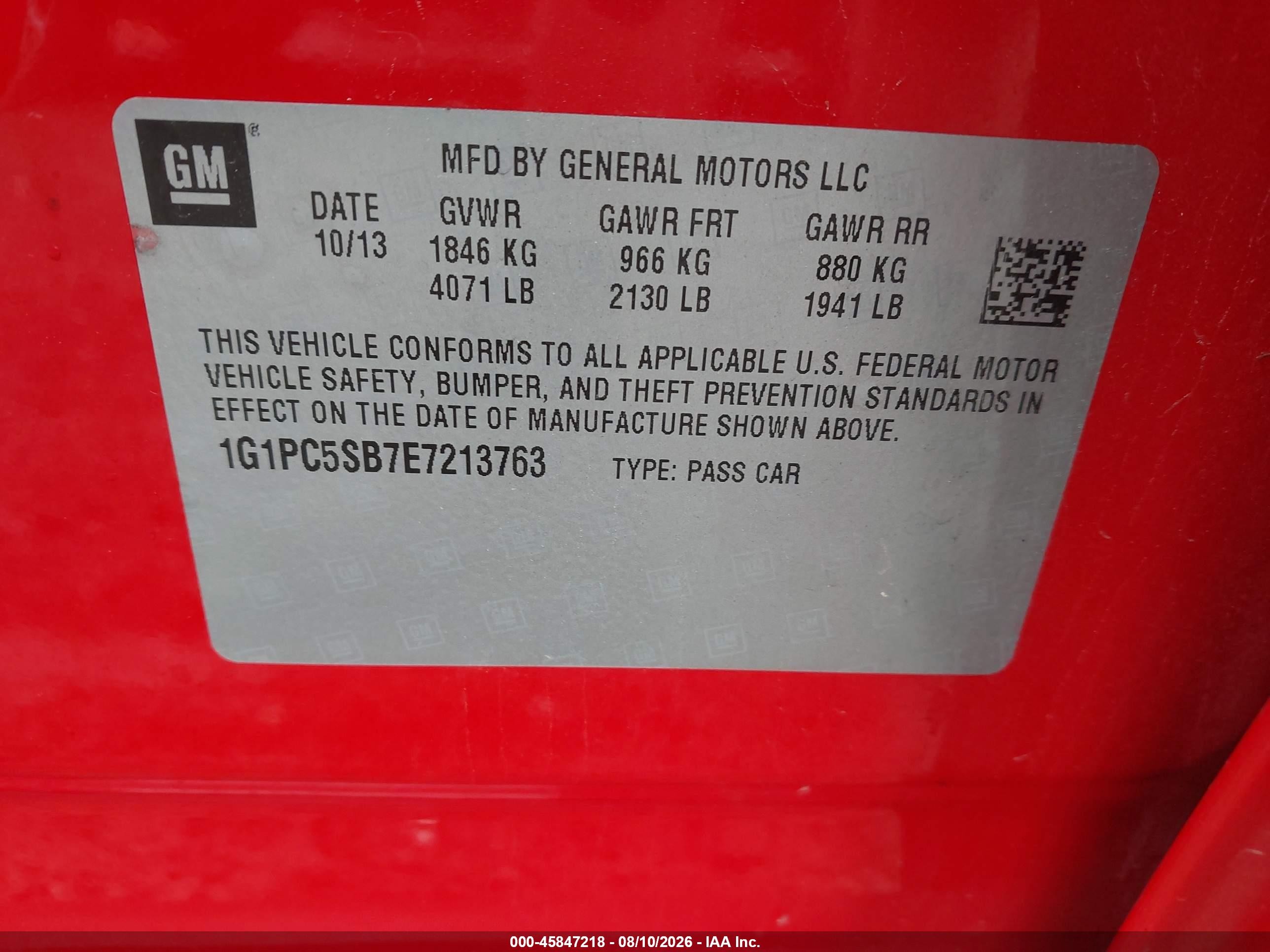 2014 Chevrolet Cruze 1lt Auto Red vin: 1G1PC5SB7E7213763