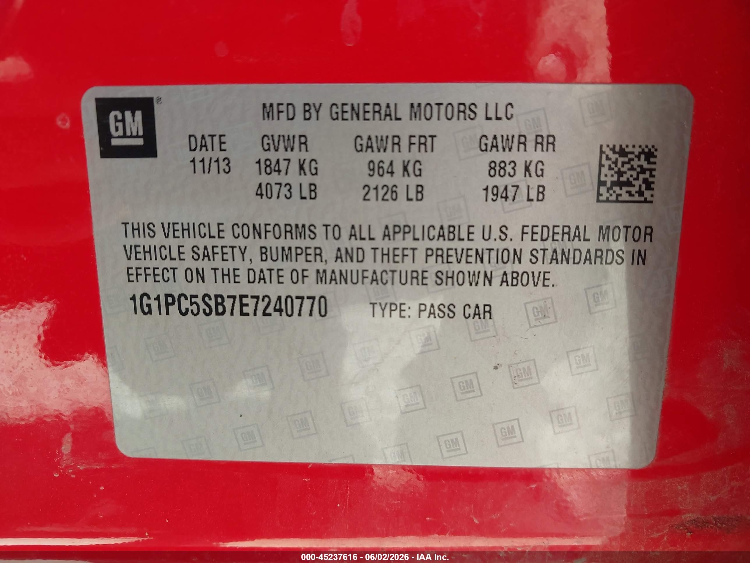 2014 Chevrolet Cruze 1lt Auto Red vin: 1G1PC5SB7E7240770