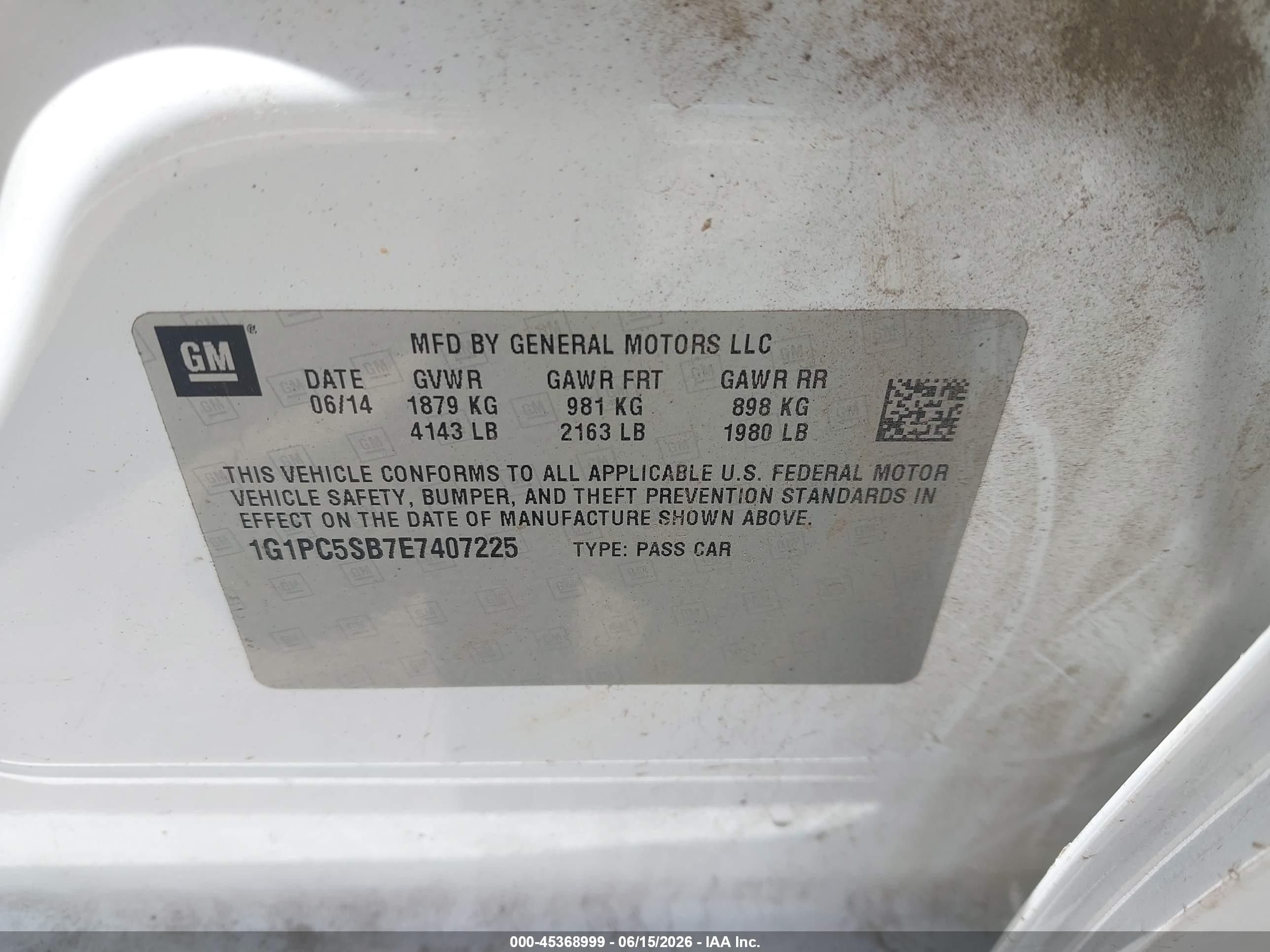 2014 Chevrolet Cruze 1lt Auto White vin: 1G1PC5SB7E7407225