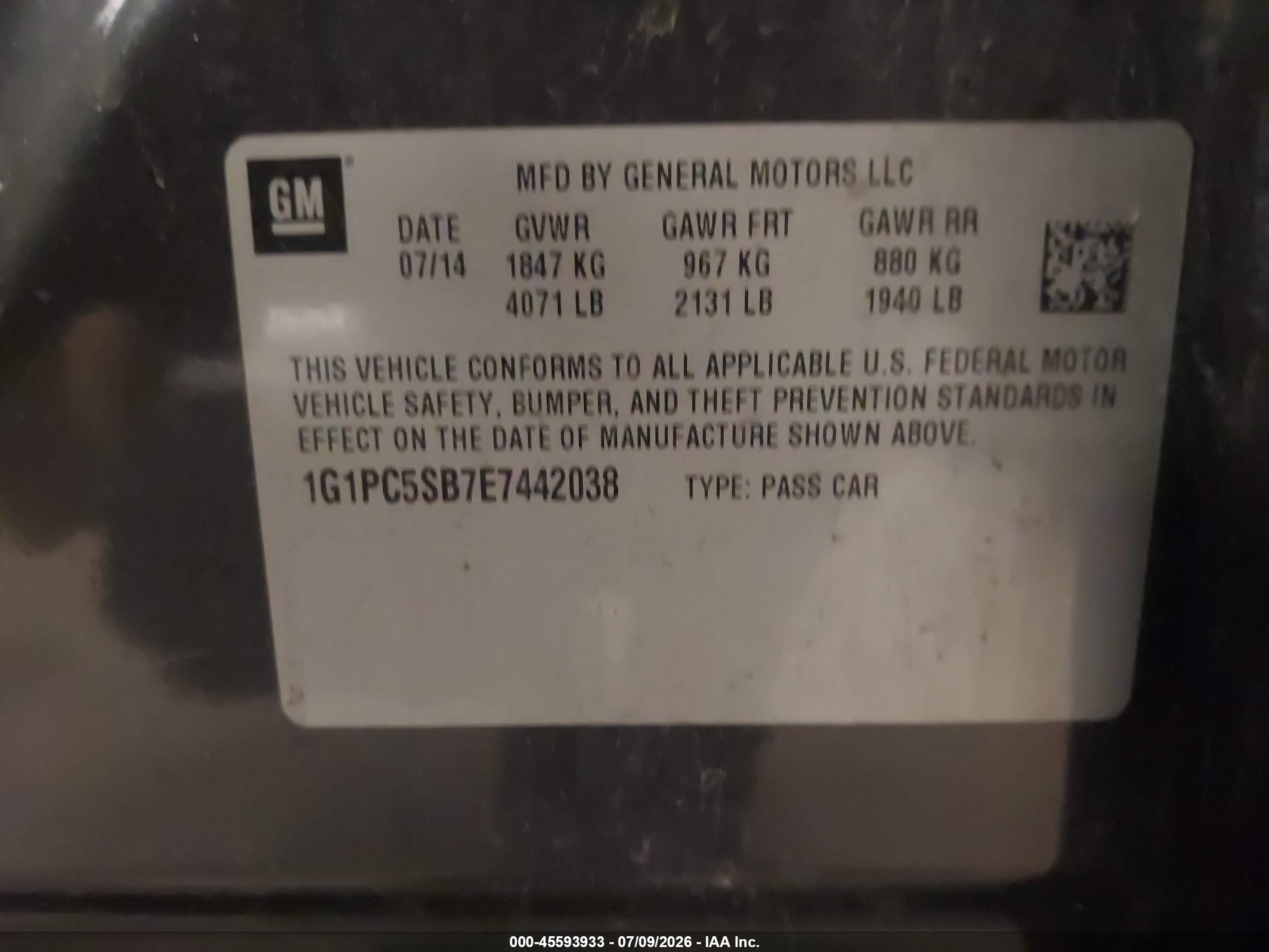 2014 Chevrolet Cruze 1lt Auto Gray vin: 1G1PC5SB7E7442038