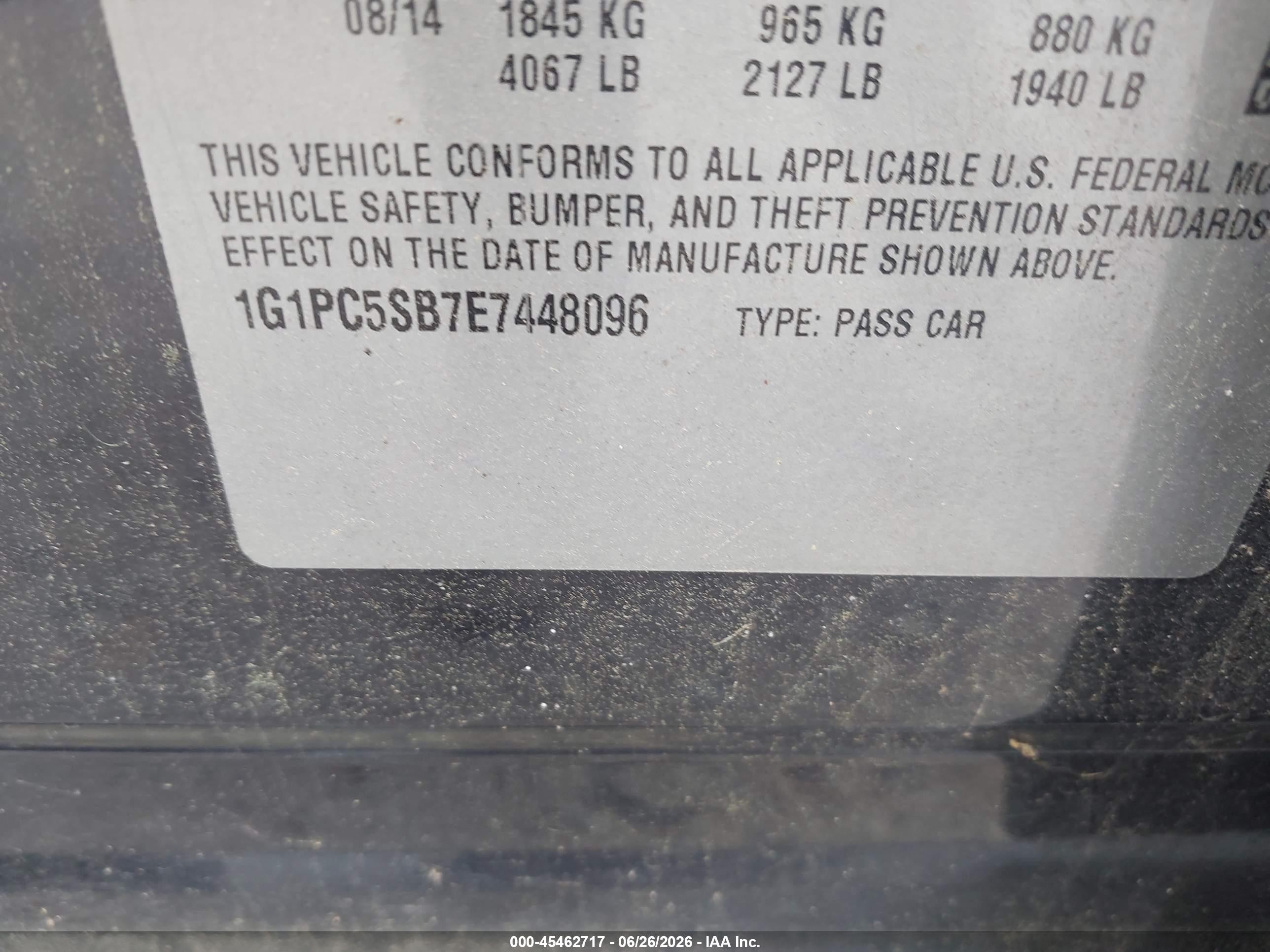 2014 Chevrolet Cruze 1lt Auto Blue vin: 1G1PC5SB7E7448096