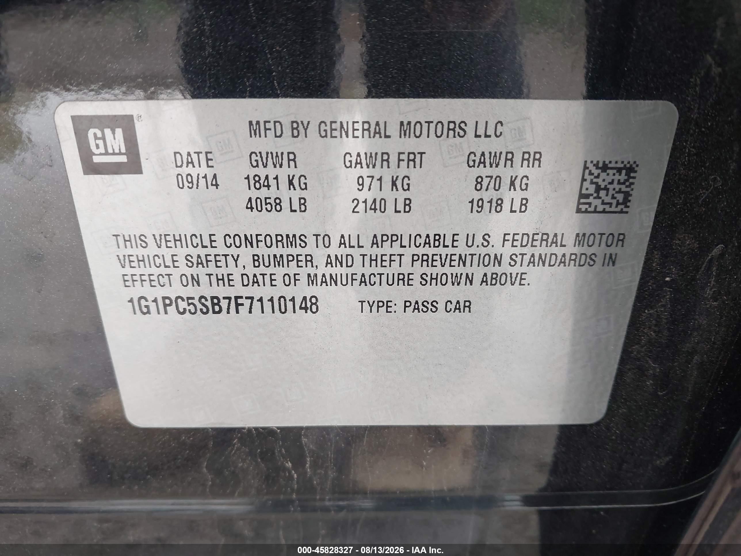 2015 Chevrolet Cruze 1lt Auto Черный vin: 1G1PC5SB7F7110148