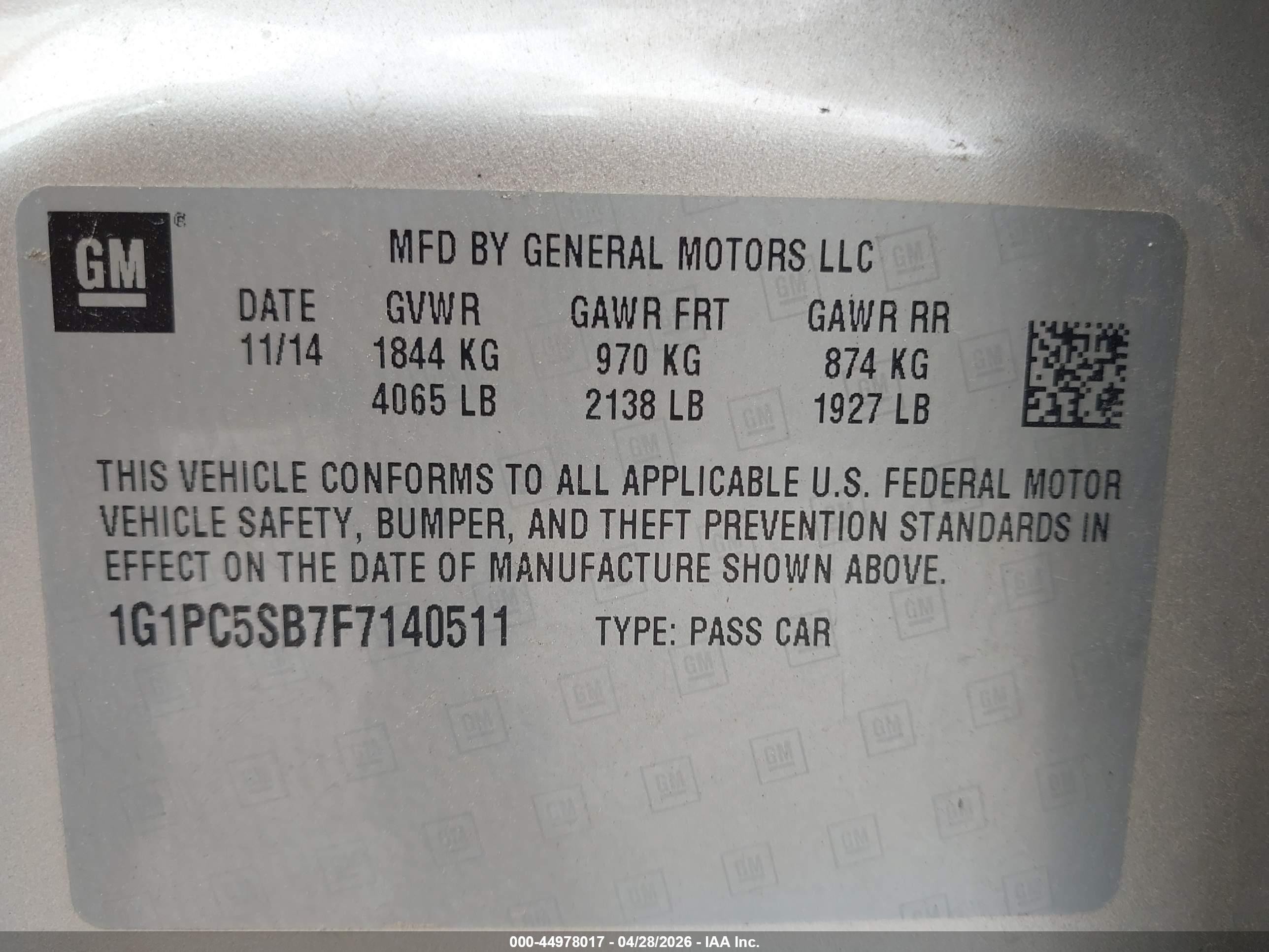 2015 Chevrolet Cruze 1lt Auto Tan vin: 1G1PC5SB7F7140511