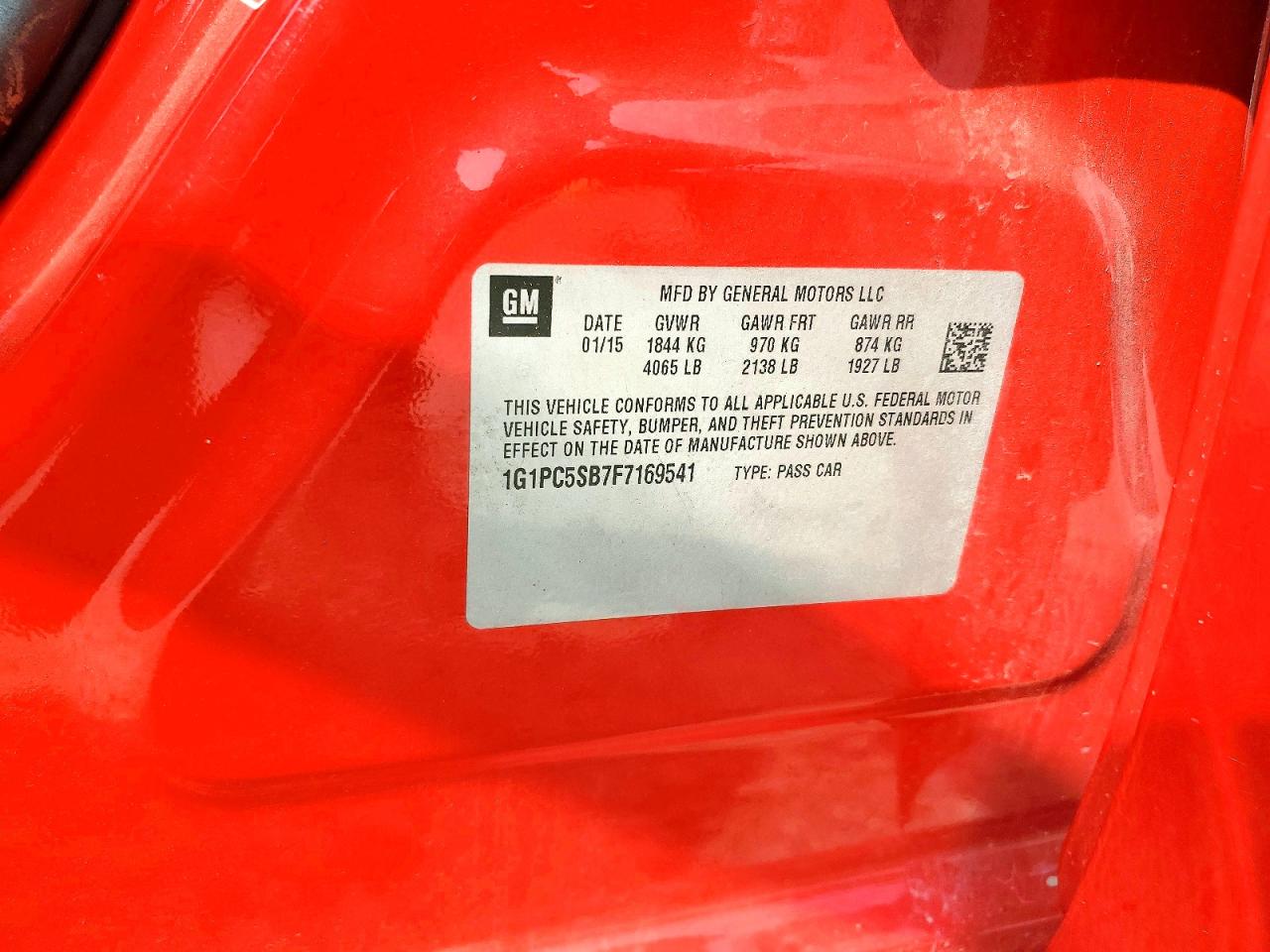 2015 Chevrolet Cruze Lt Red vin: 1G1PC5SB7F7169541