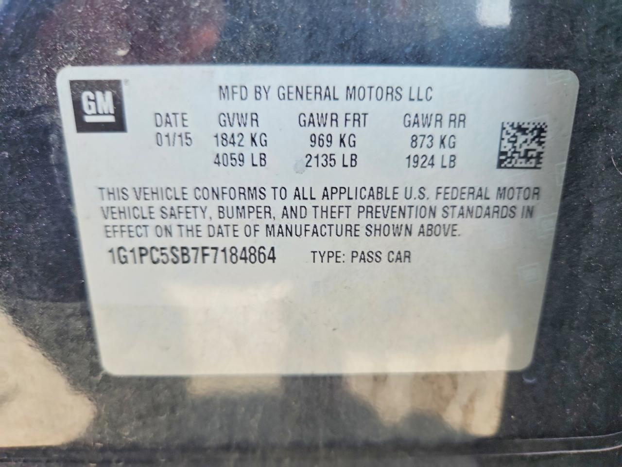 2015 Chevrolet Cruze Lt Black vin: 1G1PC5SB7F7184864