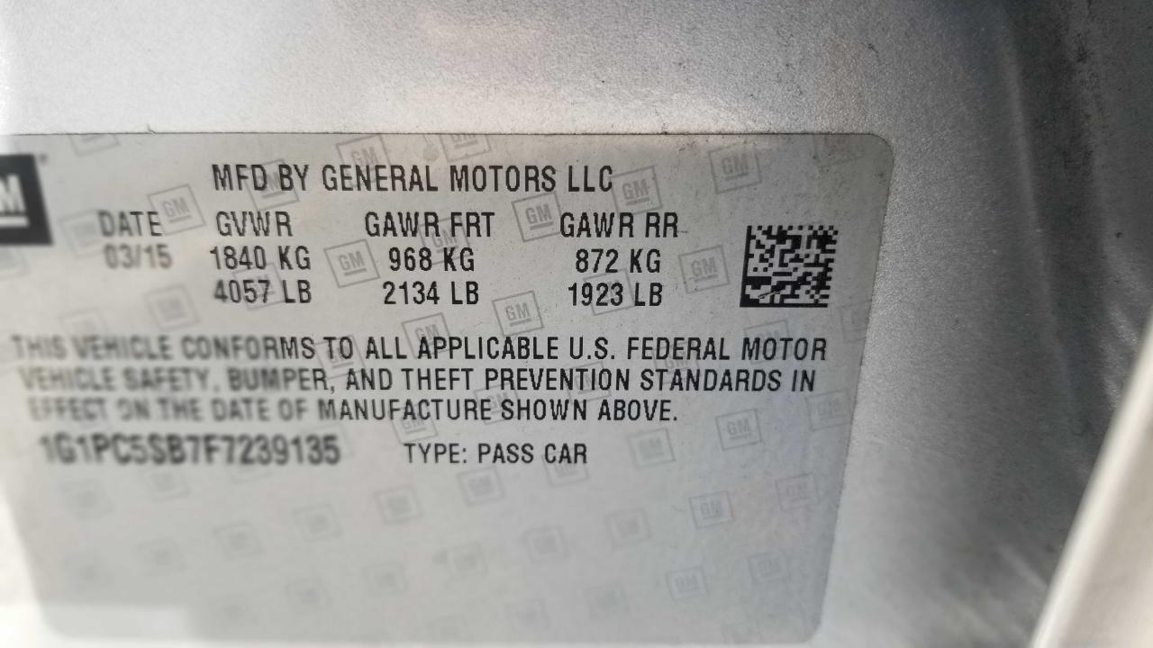 2015 Chevrolet Cruze Lt Silver vin: 1G1PC5SB7F7239135