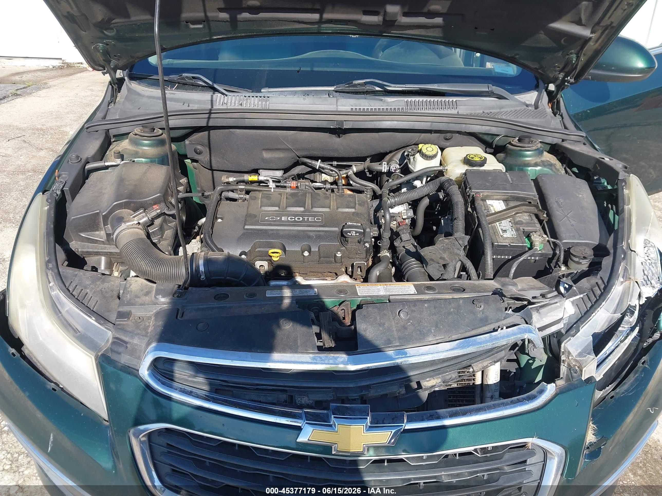 2015 Chevrolet Cruze 1lt Auto Green vin: 1G1PC5SB7F7253861