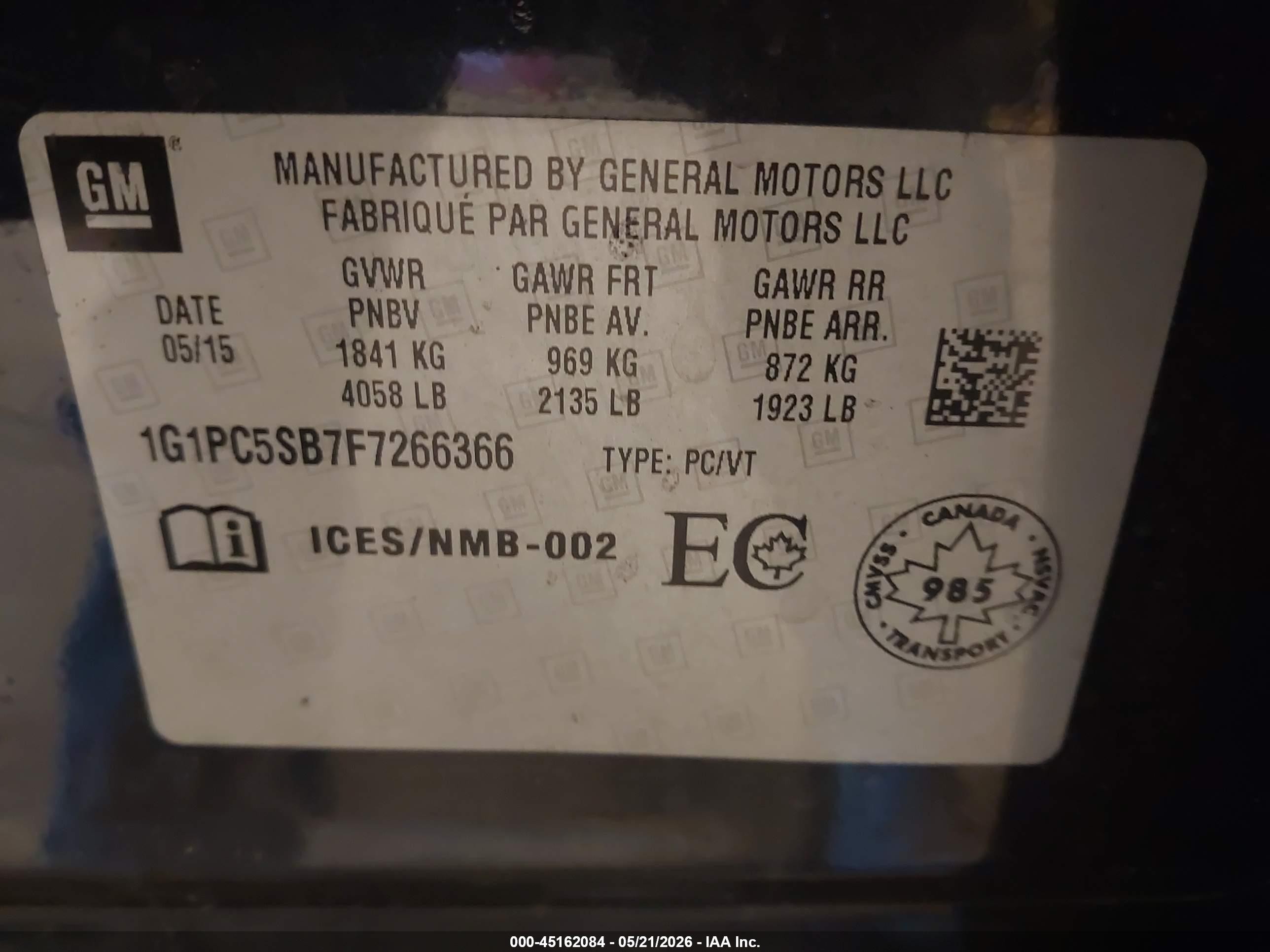 2015 Chevrolet Cruze 1lt Auto Gray vin: 1G1PC5SB7F7266366