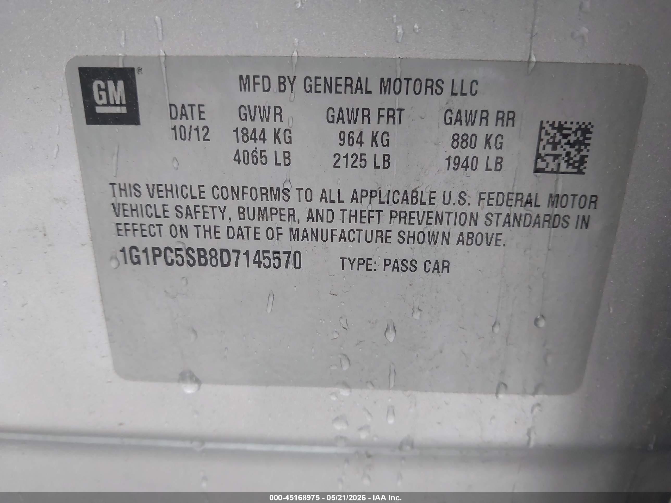 2013 Chevrolet Cruze 1lt Auto Silver vin: 1G1PC5SB8D7145570