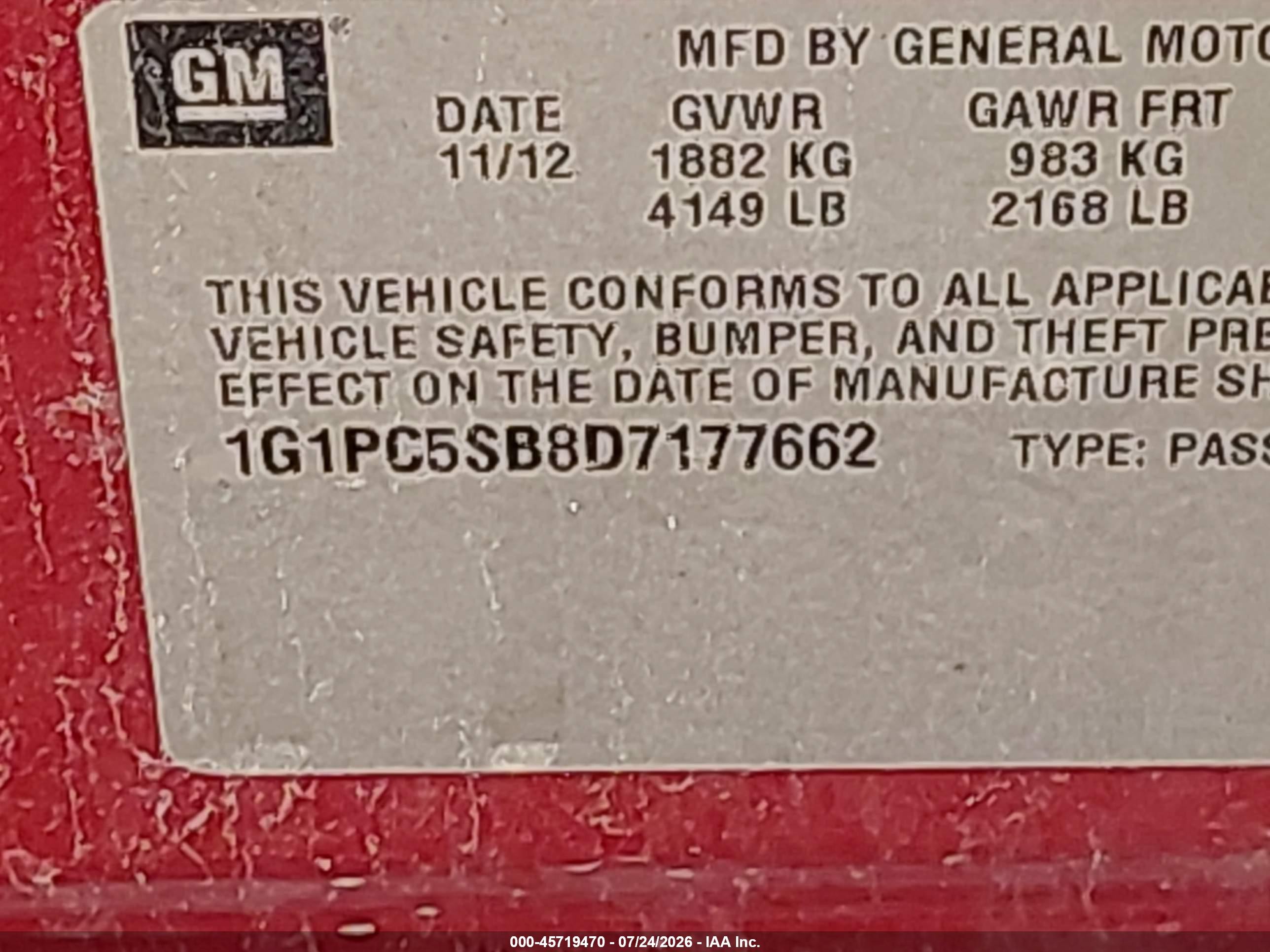 2013 Chevrolet Cruze 1lt Auto Red vin: 1G1PC5SB8D7177662