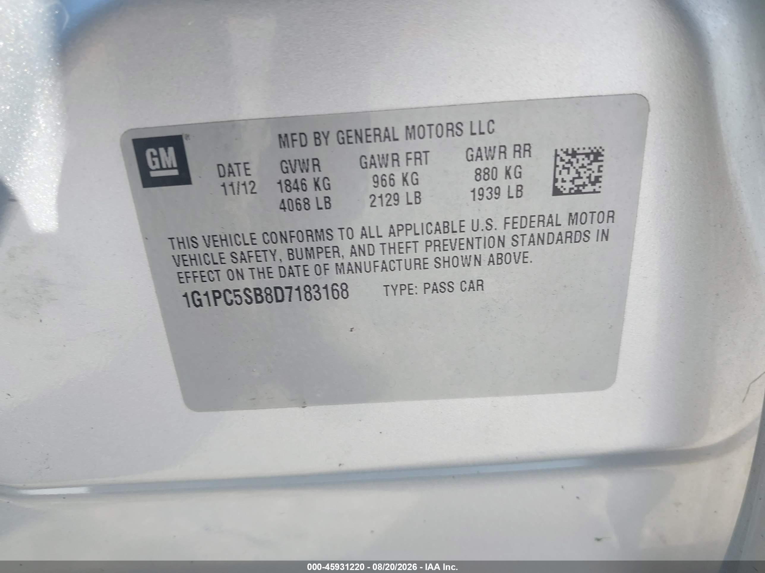 2013 Chevrolet Cruze 1lt Auto Silver vin: 1G1PC5SB8D7183168