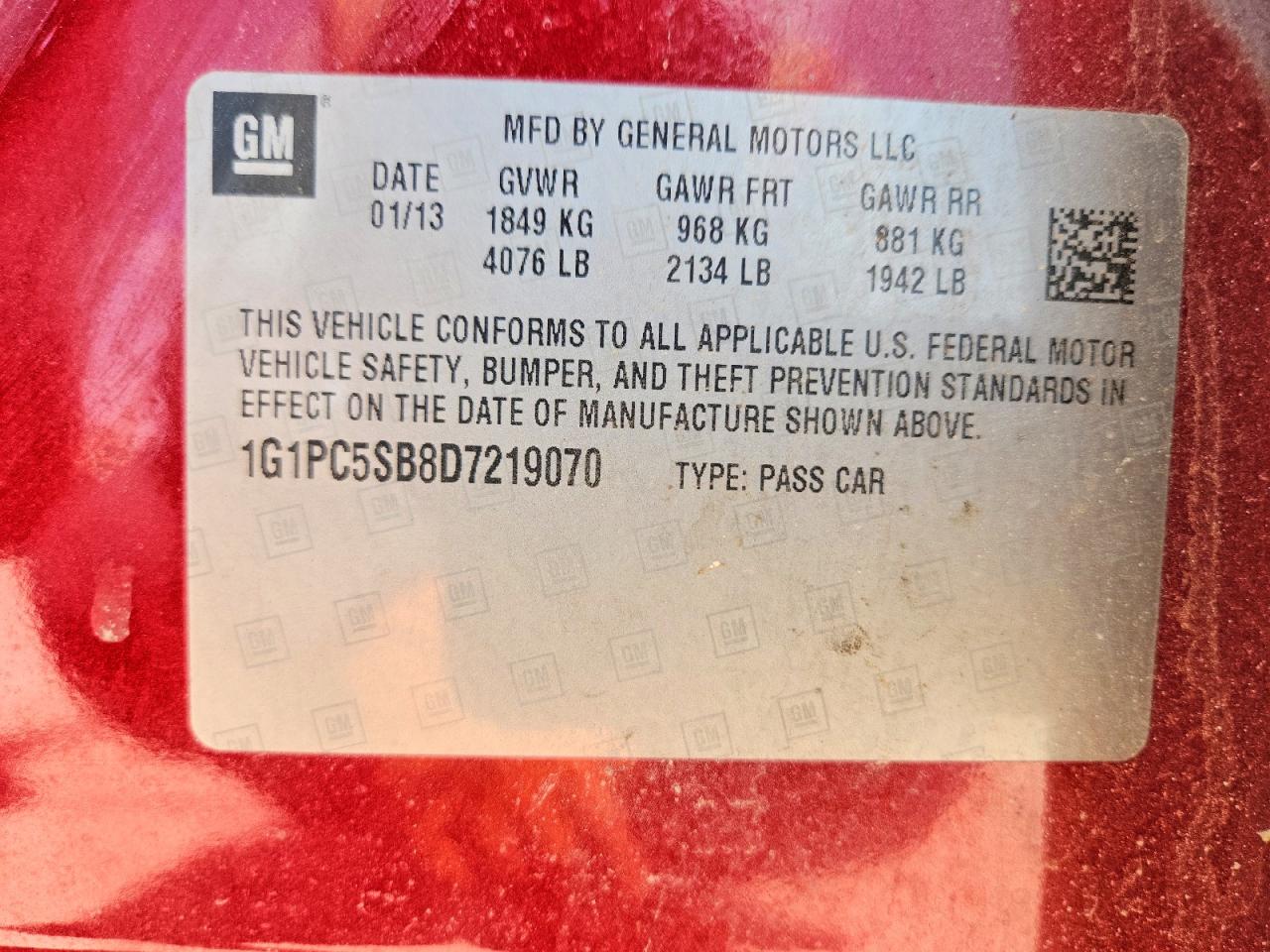 2013 Chevrolet Cruze Lt Burgundy vin: 1G1PC5SB8D7219070