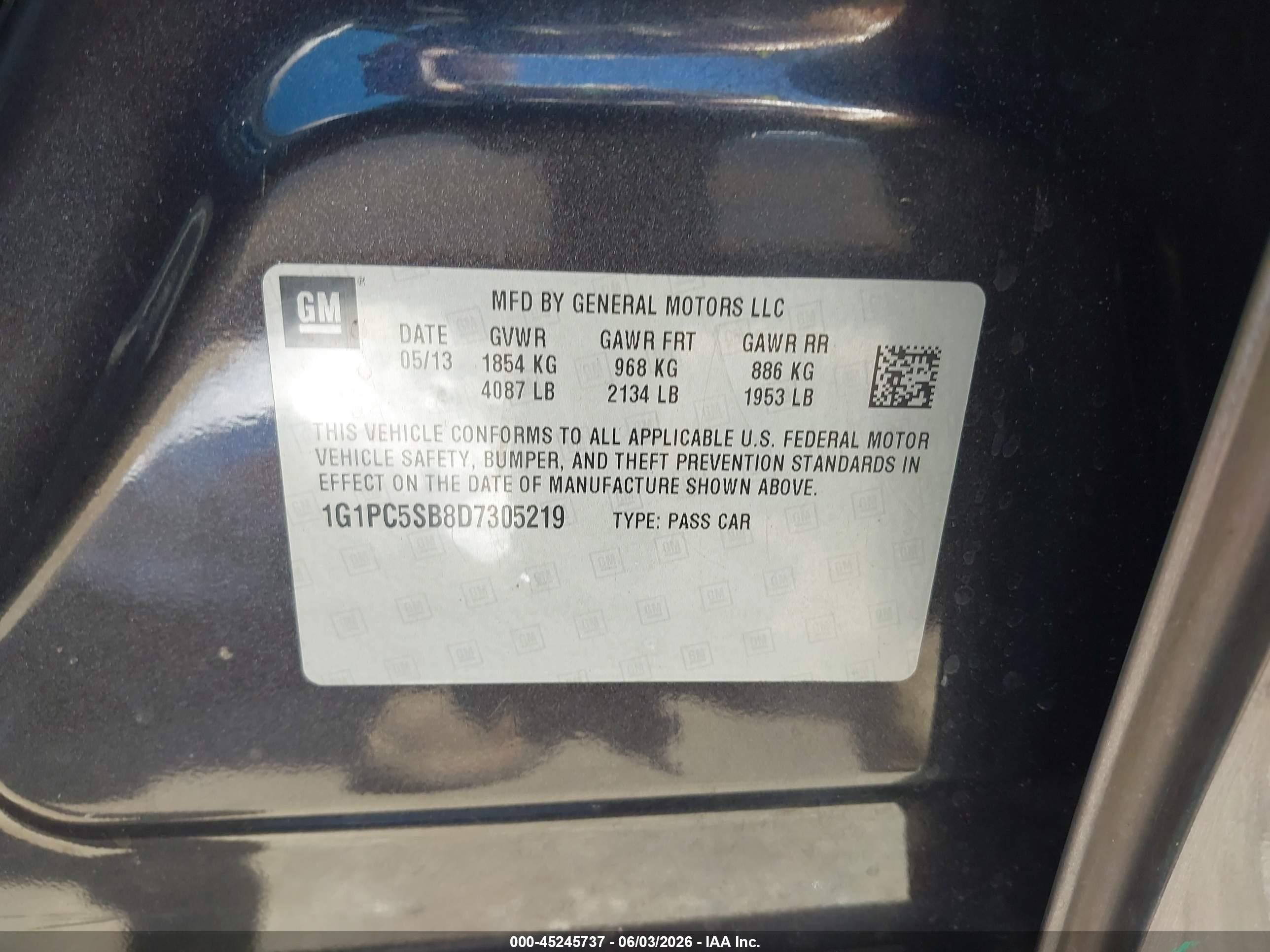 2013 Chevrolet Cruze 1lt Auto Серый vin: 1G1PC5SB8D7305219