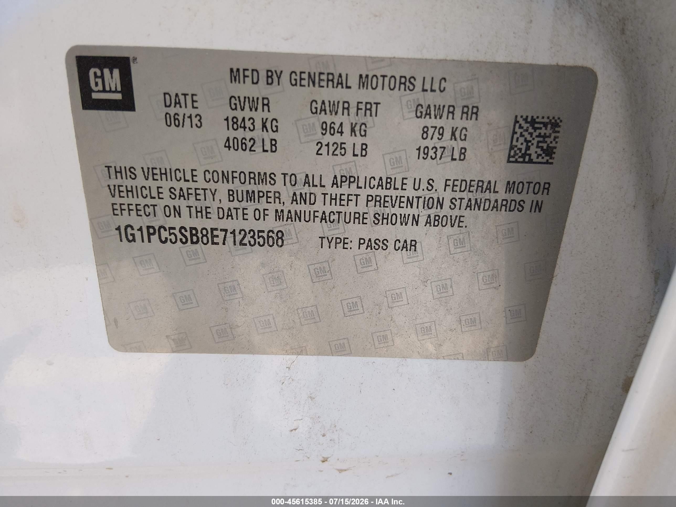 2014 Chevrolet Cruze 1lt Auto White vin: 1G1PC5SB8E7123568