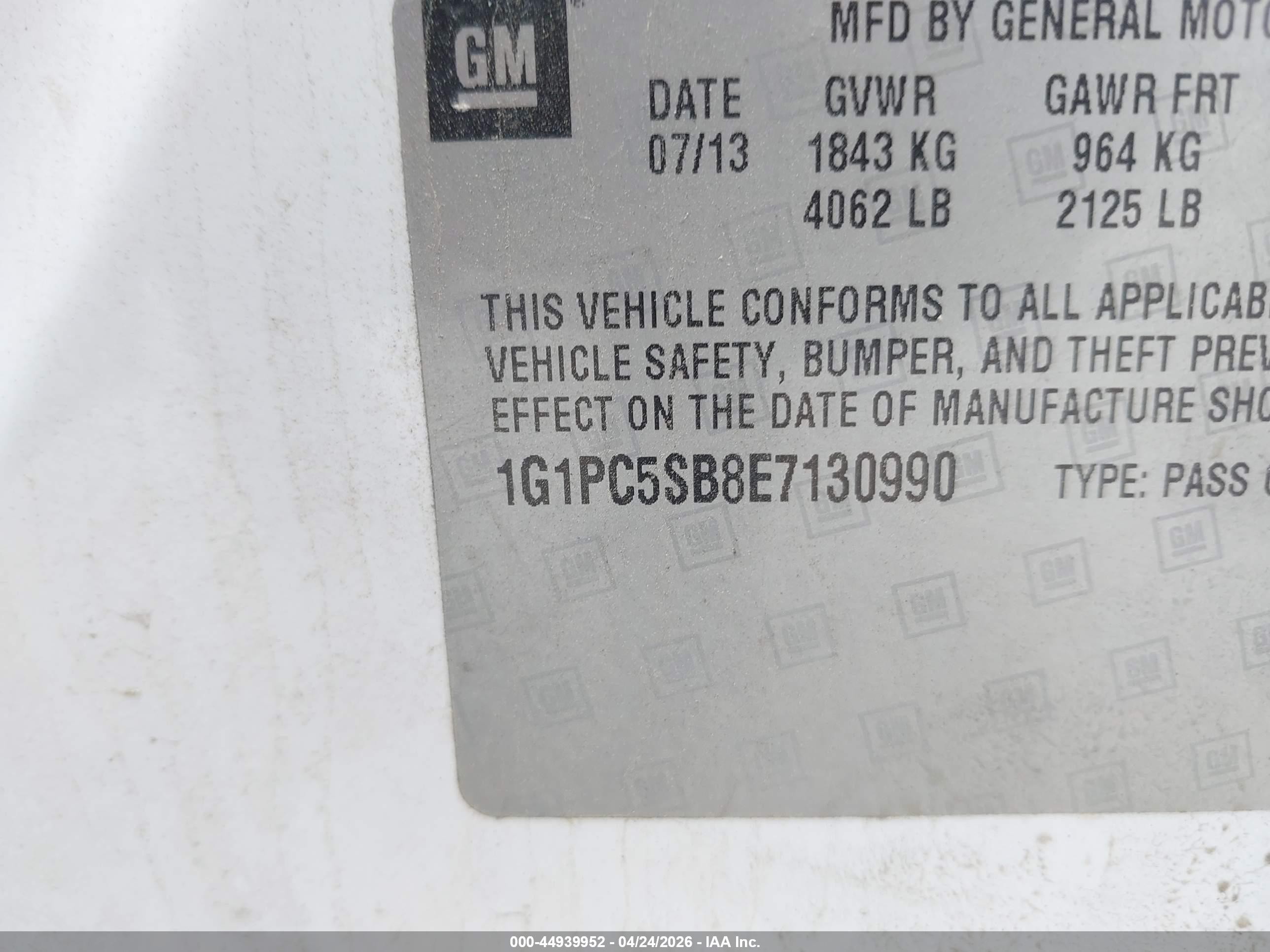 2014 Chevrolet Cruze 1lt Auto White vin: 1G1PC5SB8E7130990