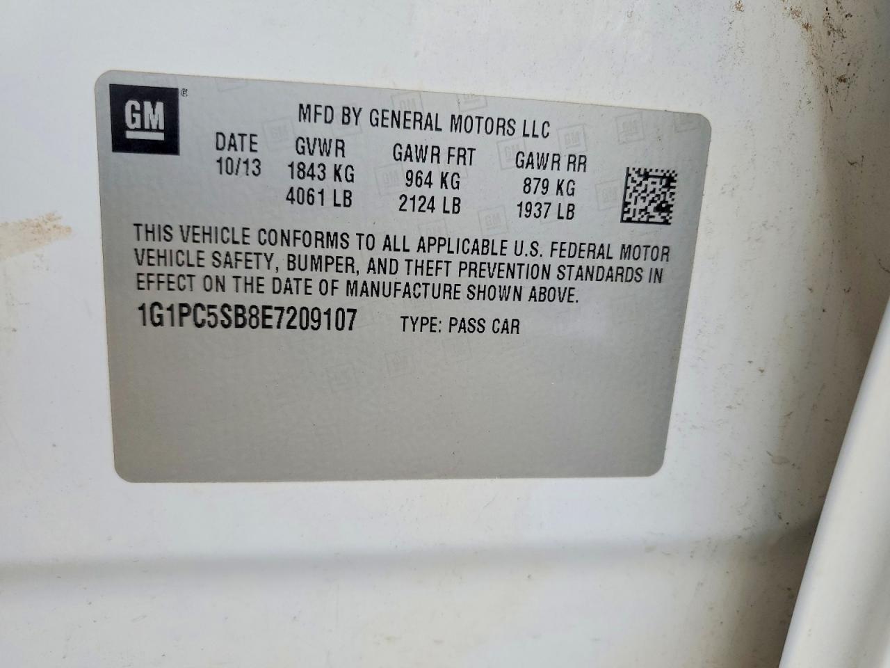 2014 Chevrolet Cruze Lt White vin: 1G1PC5SB8E7209107
