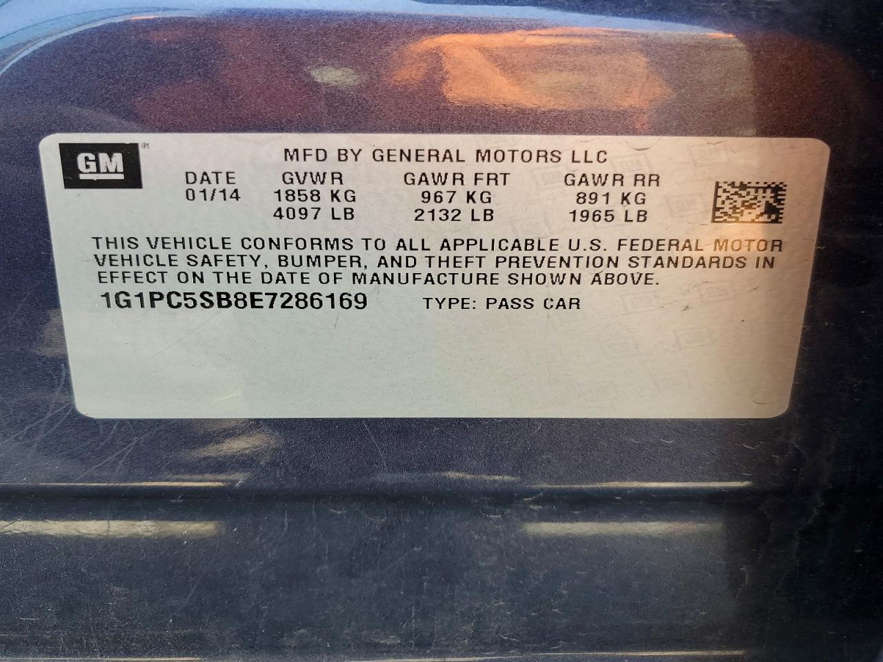 2014 Chevrolet Cruze Lt Blue vin: 1G1PC5SB8E7286169