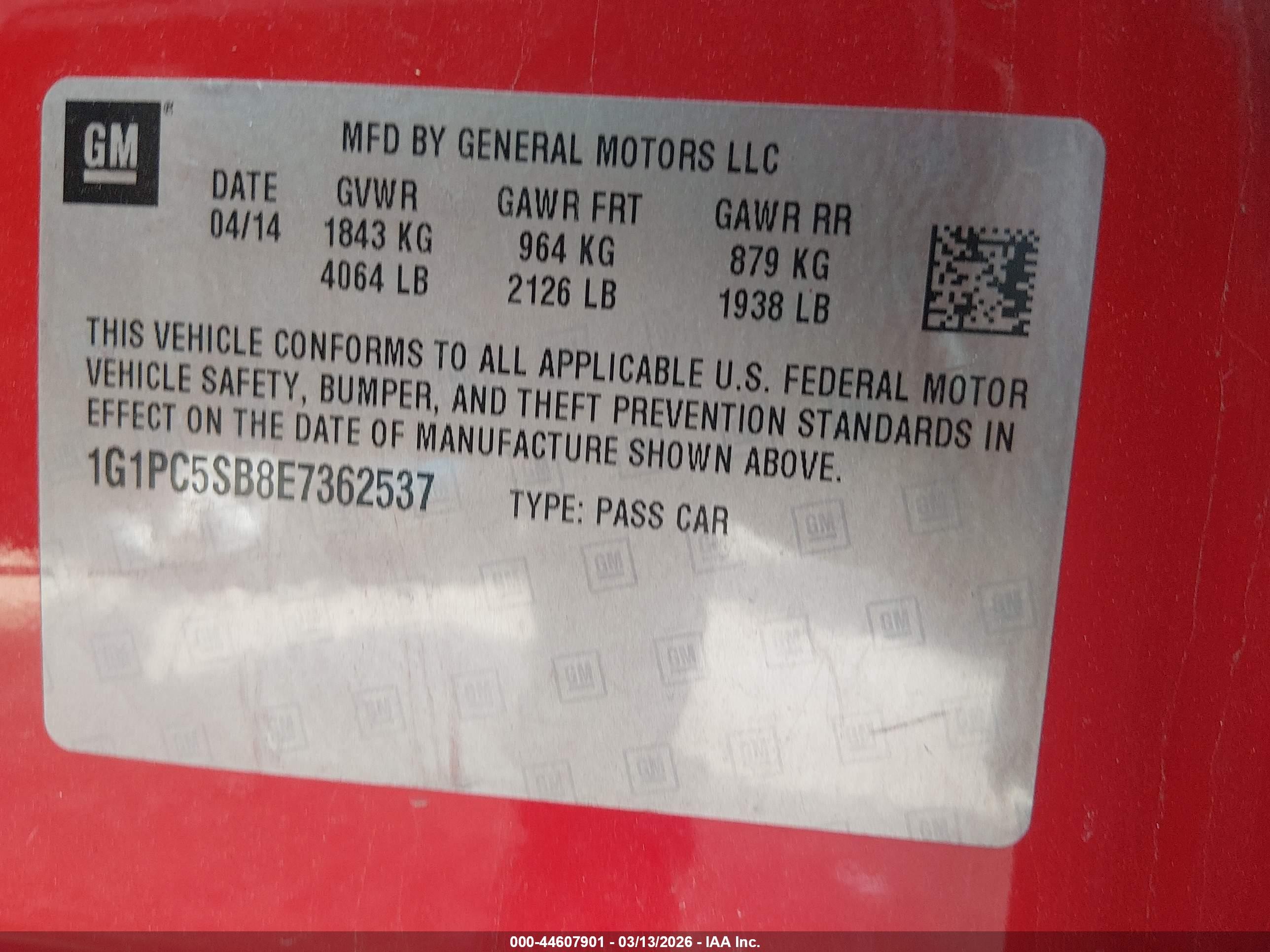 2014 Chevrolet Cruze 1lt Auto Red vin: 1G1PC5SB8E7362537