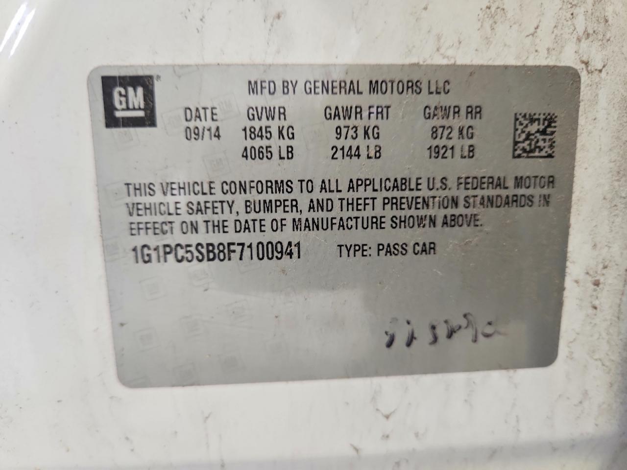 2015 Chevrolet Cruze Lt White vin: 1G1PC5SB8F7100941