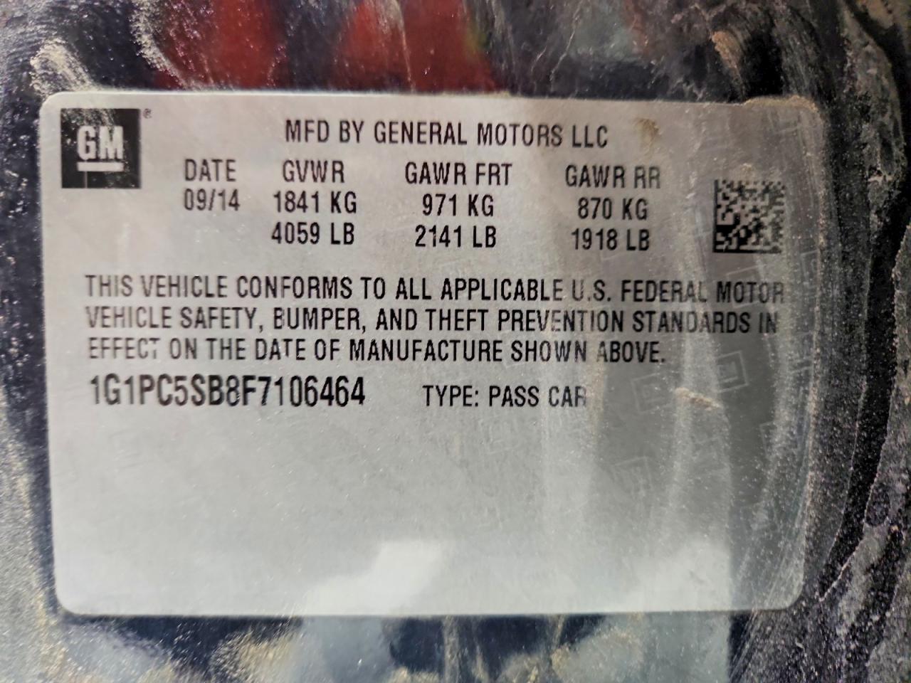 2015 Chevrolet Cruze Lt Blue vin: 1G1PC5SB8F7106464