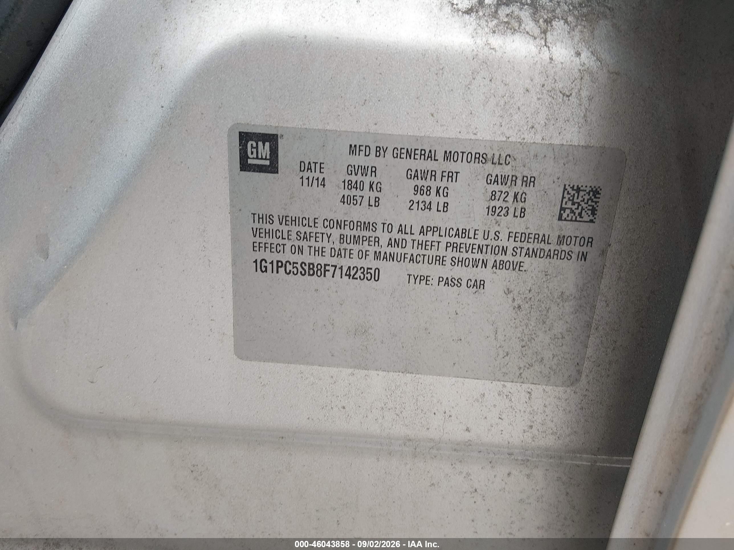 2015 Chevrolet Cruze 1lt Auto Серебряный vin: 1G1PC5SB8F7142350